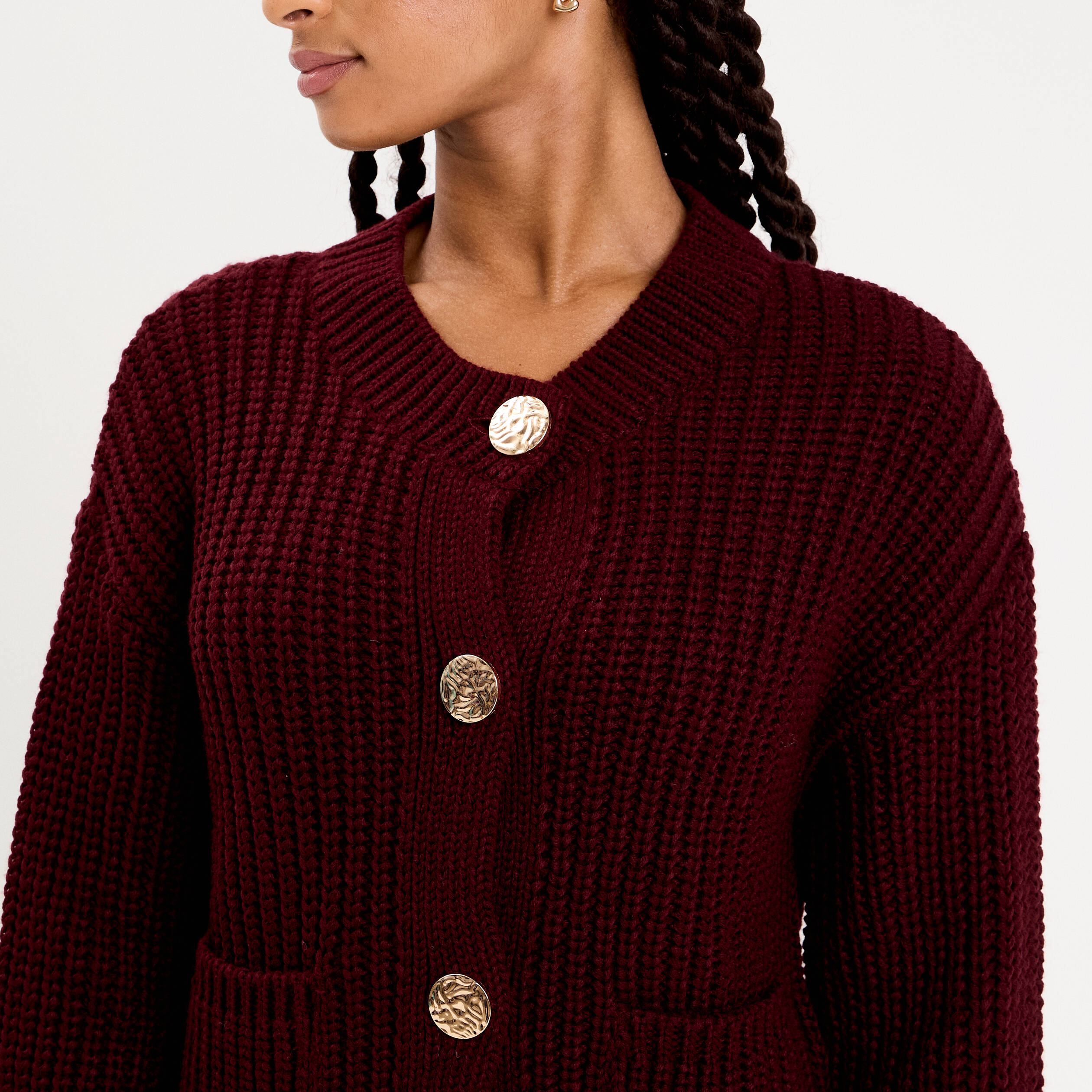 Gilet manches longues violet fonc&eacute; femme