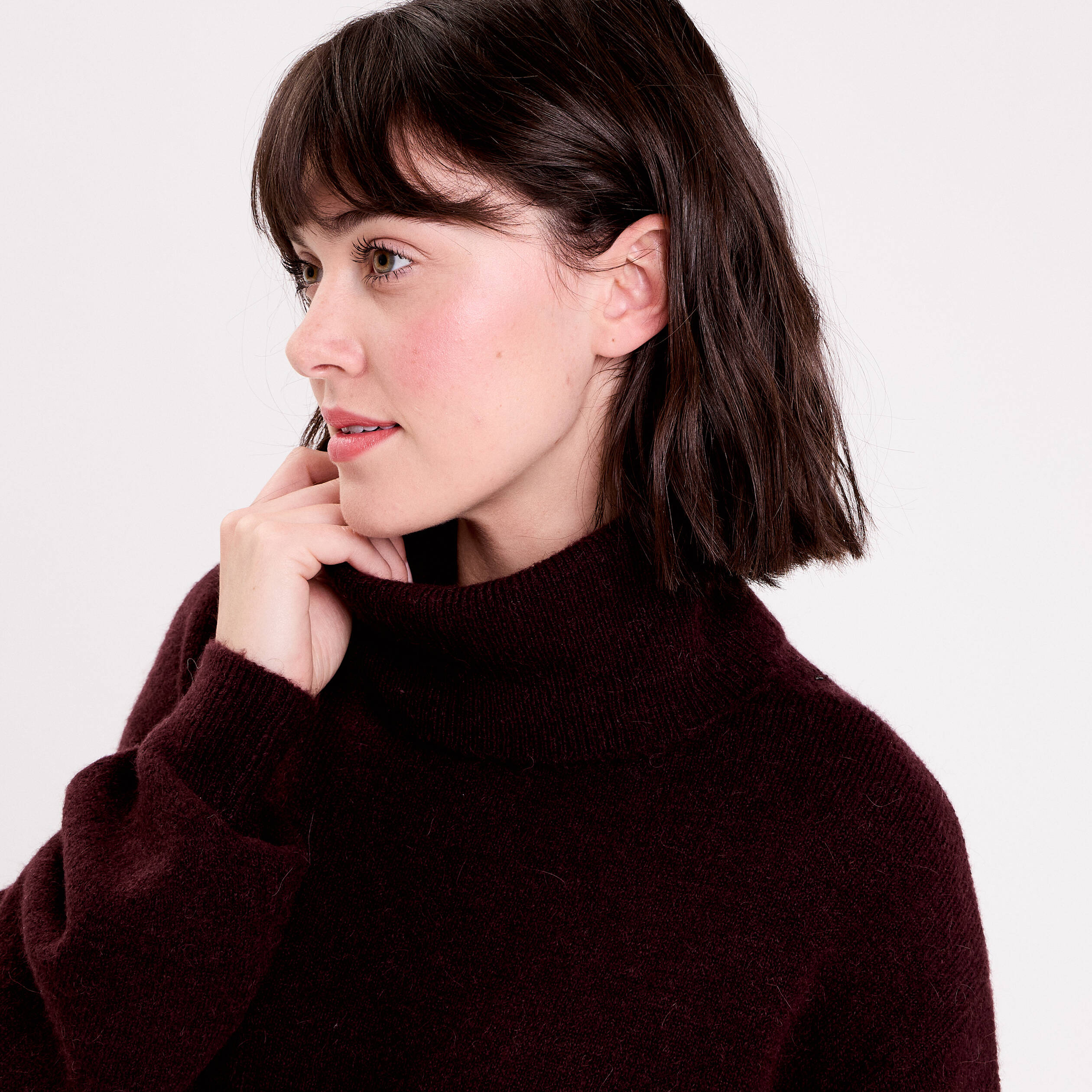 Robe pull col roul&eacute; rouge fonc&eacute; femme