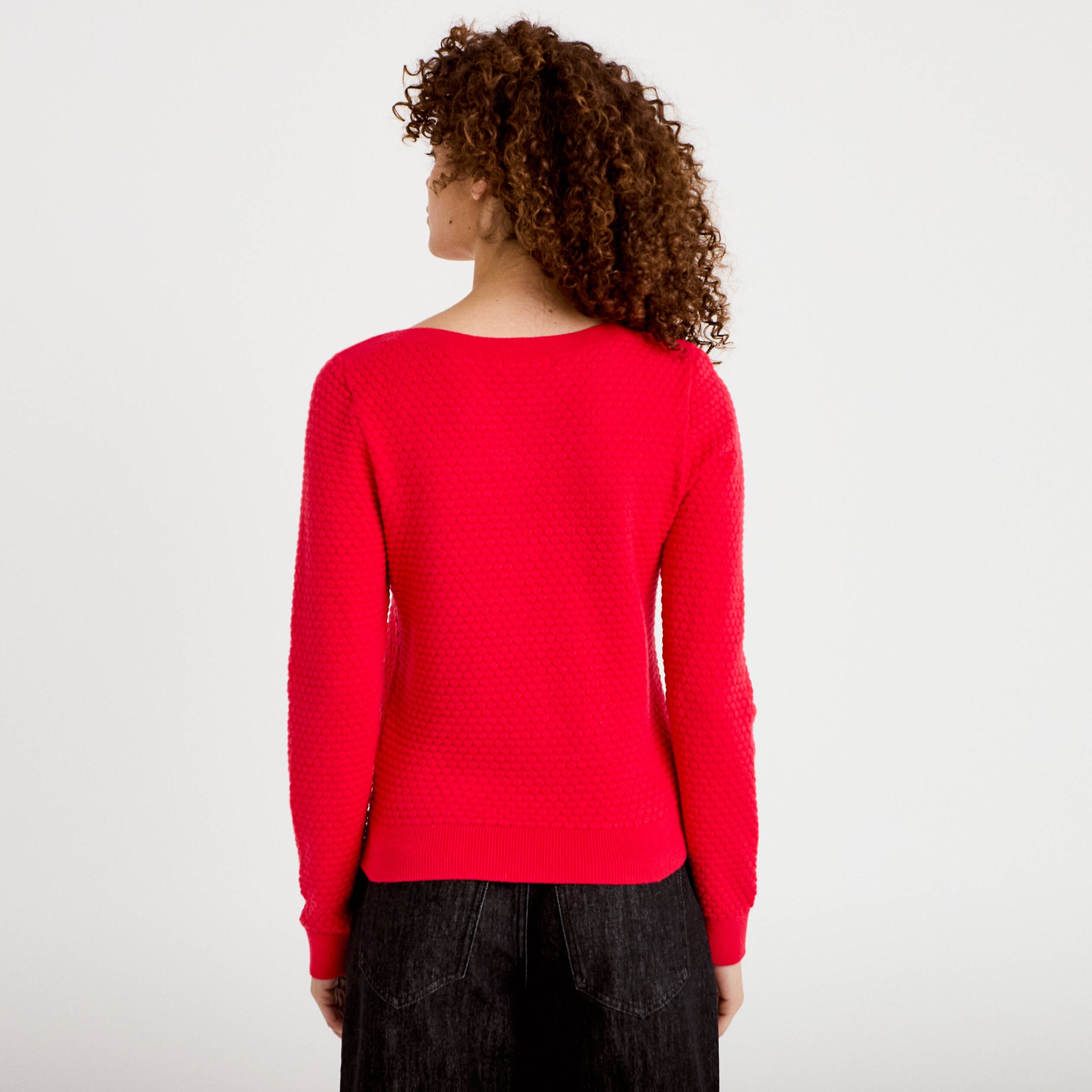 Pull col bateau rouge femme