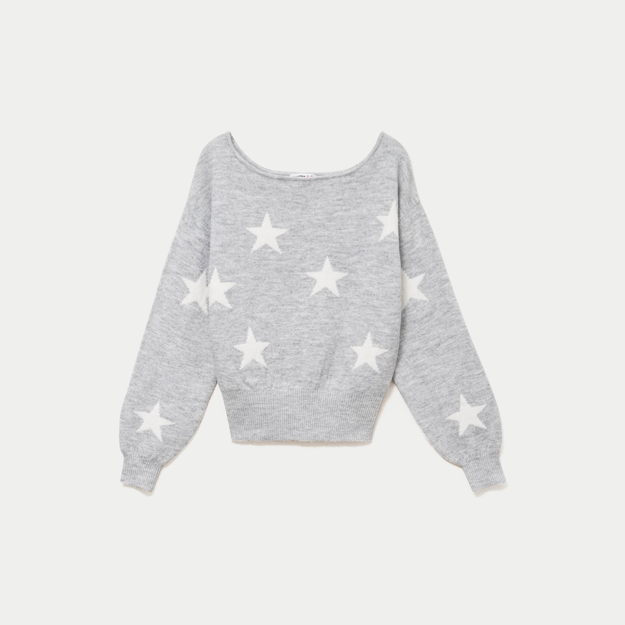 Pull col bateau manches longues gris clair femme
