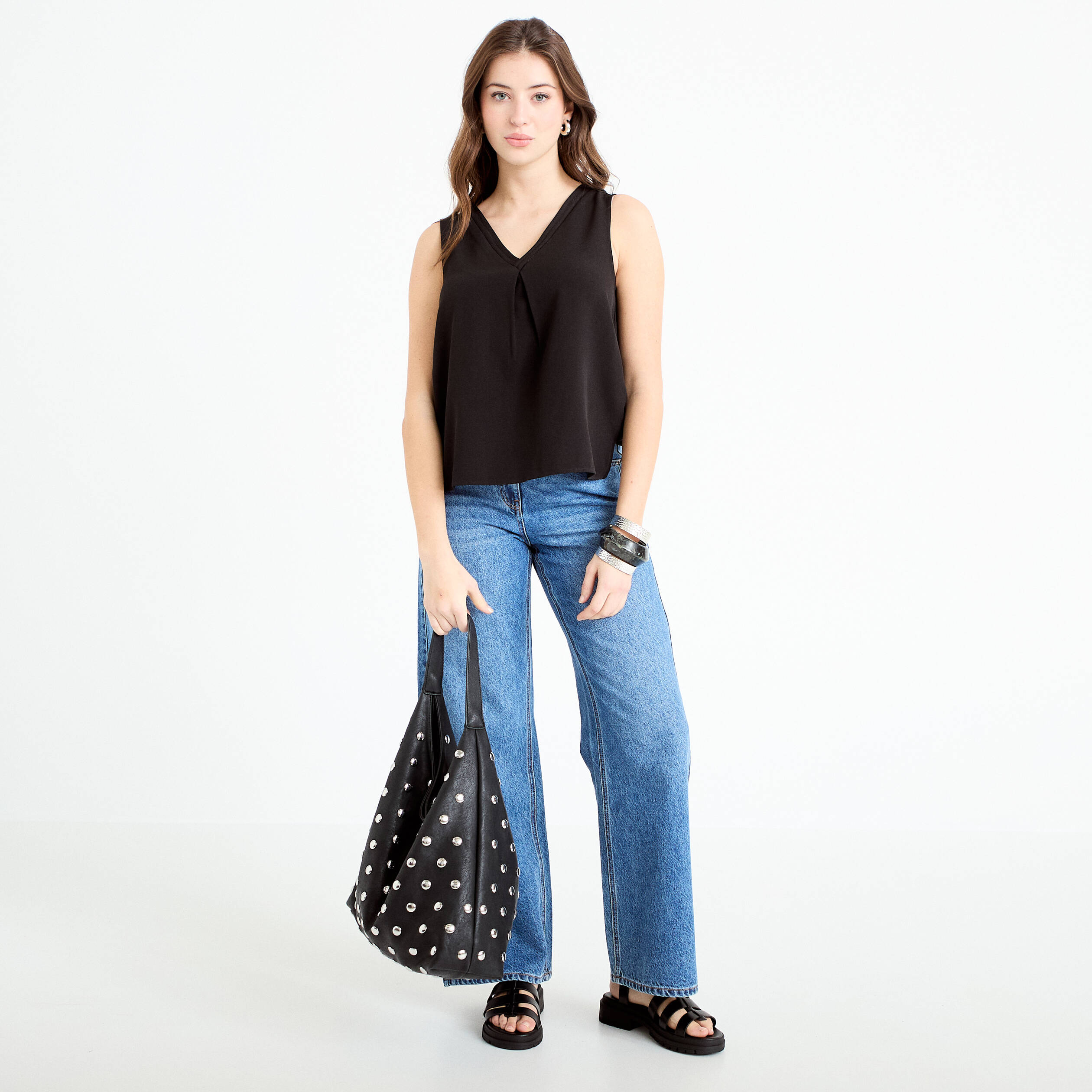 D&eacute;bardeur sans manches noir femme