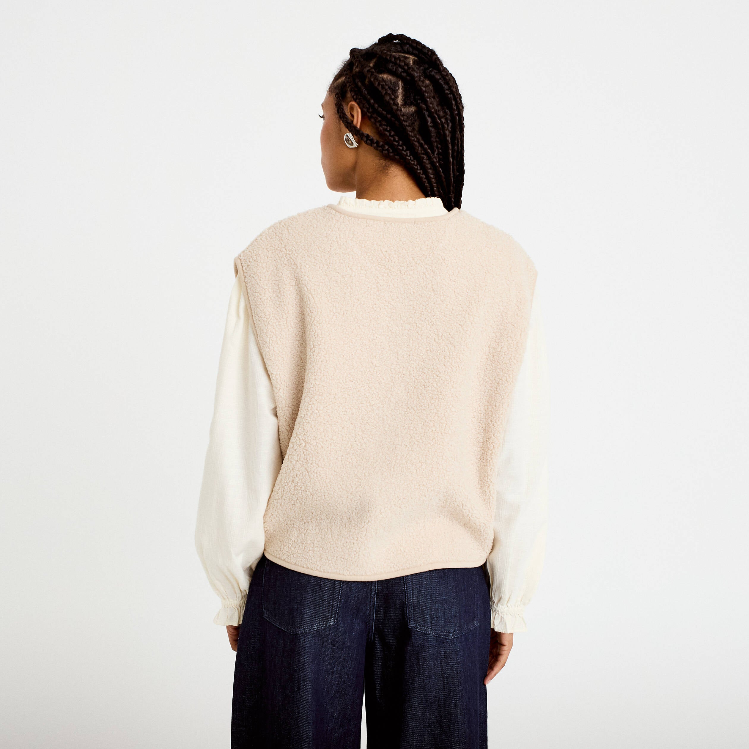 Gilet sans manches effet polaire ecru femme