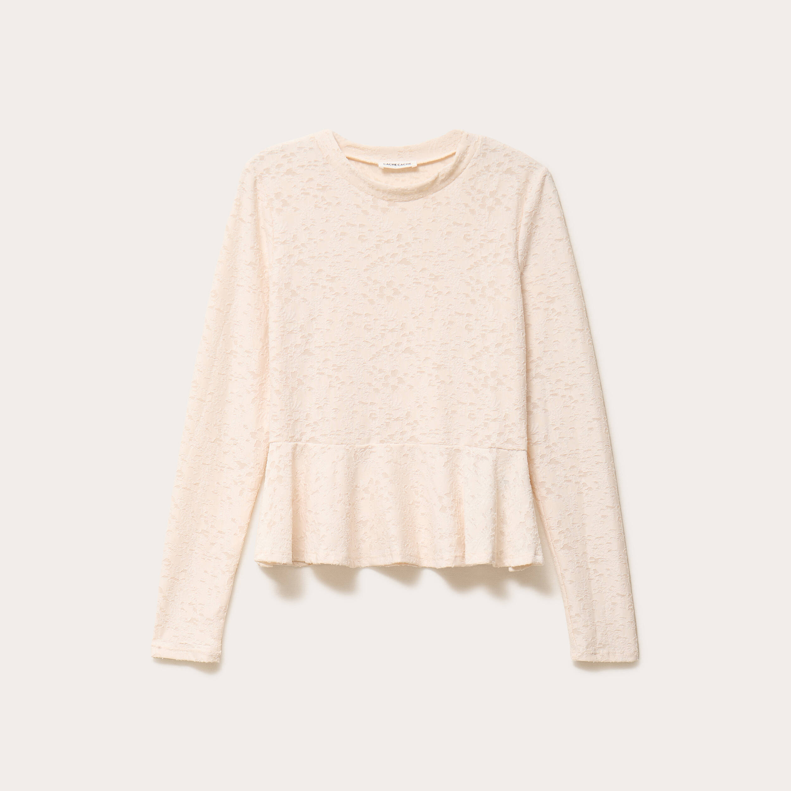 Blouse ajust&eacute;e col rond manches longues ecru femme