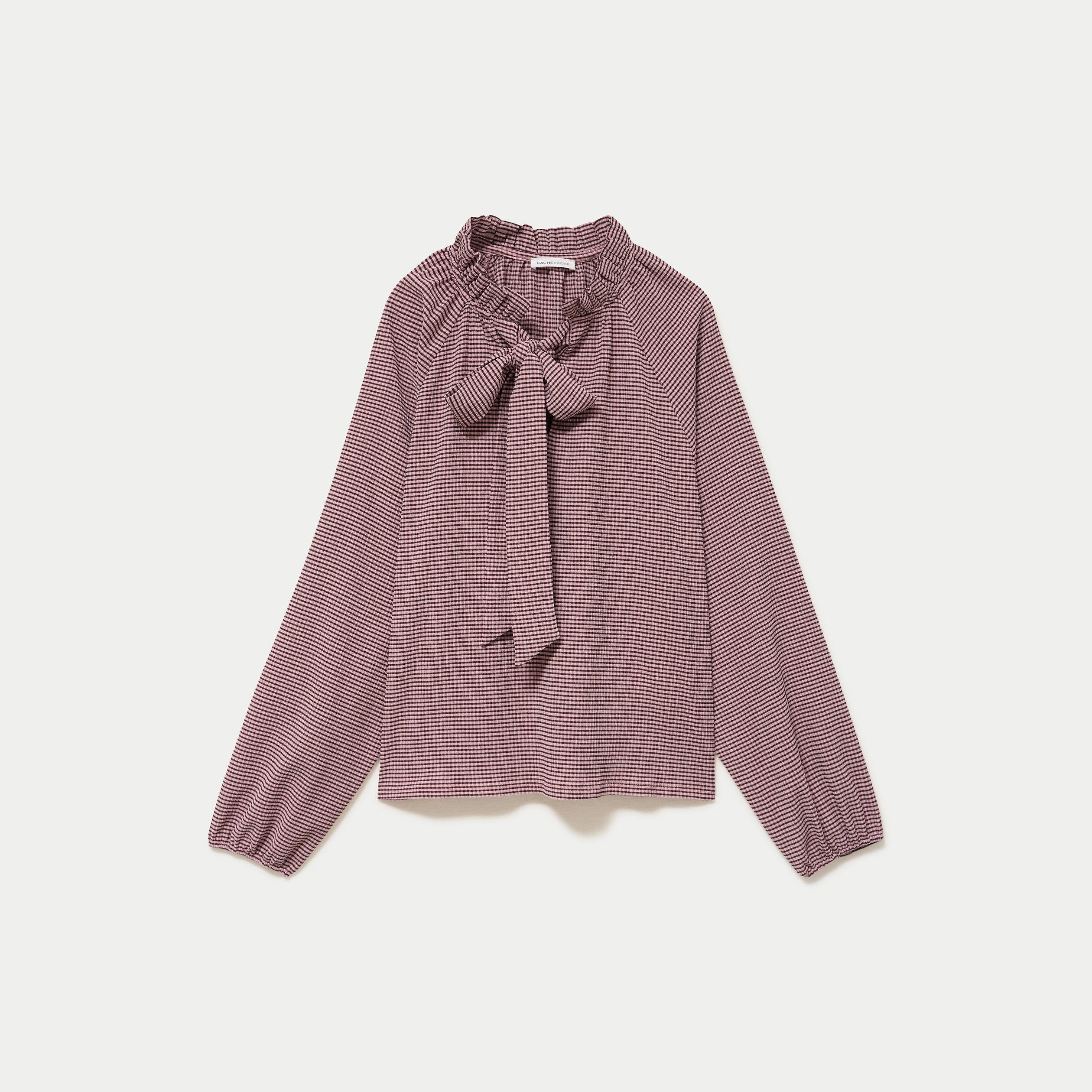Blouse col montant manches longues rose femme
