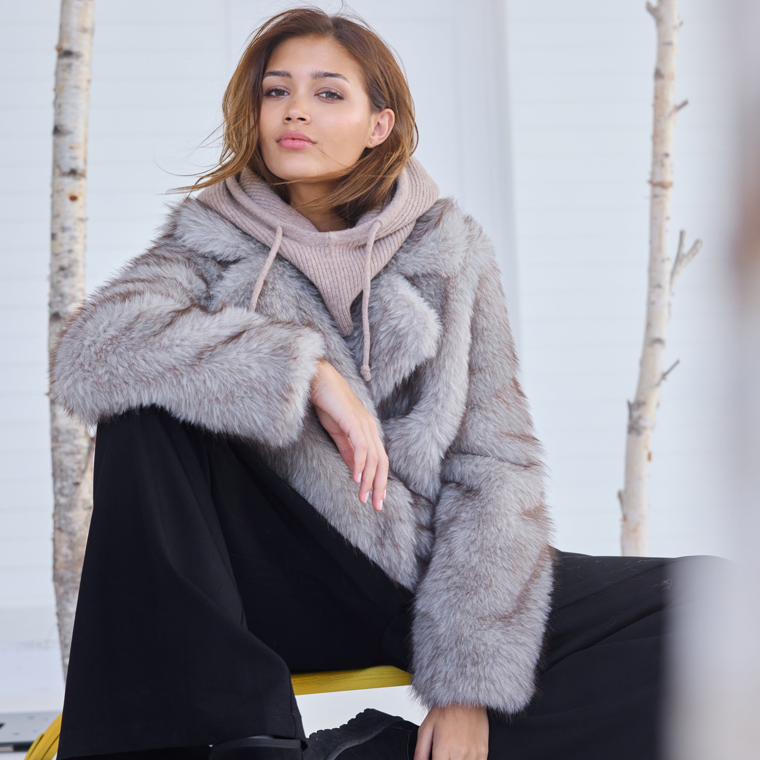 Manteau fausse fourrure taupe femme