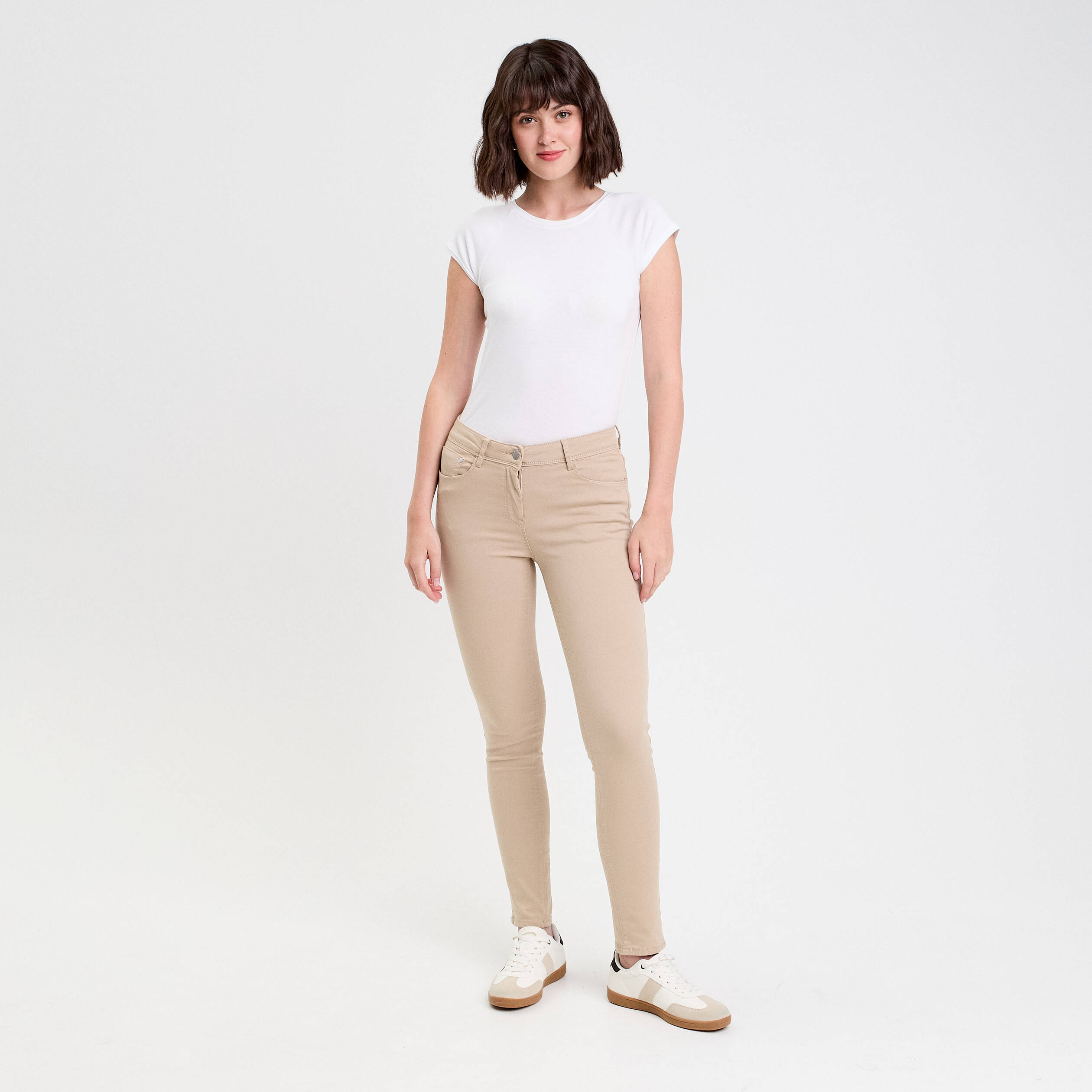 Jeans slim 5 poches taupe femme