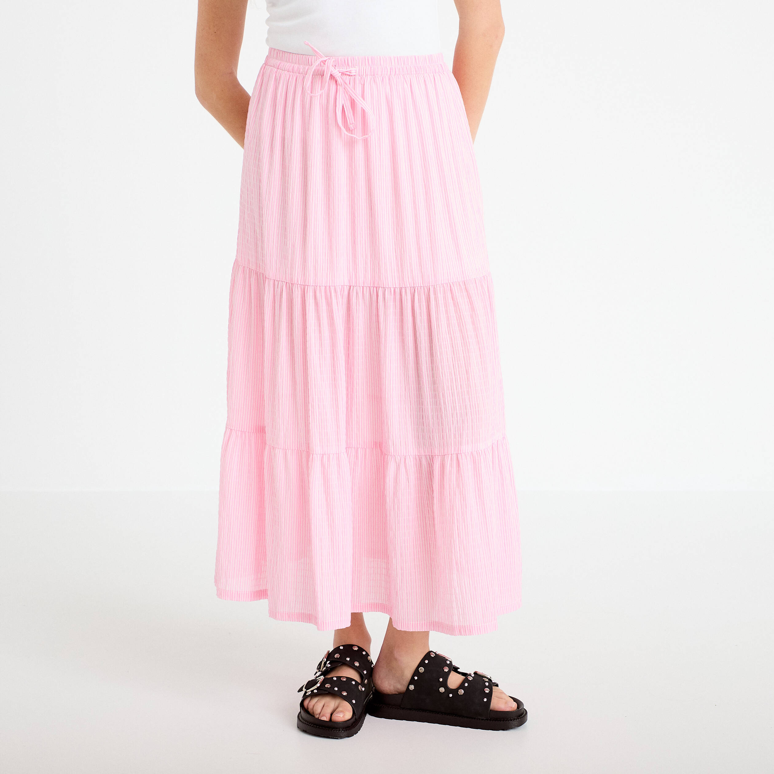Jupe longue trap&egrave;ze rose clair femme