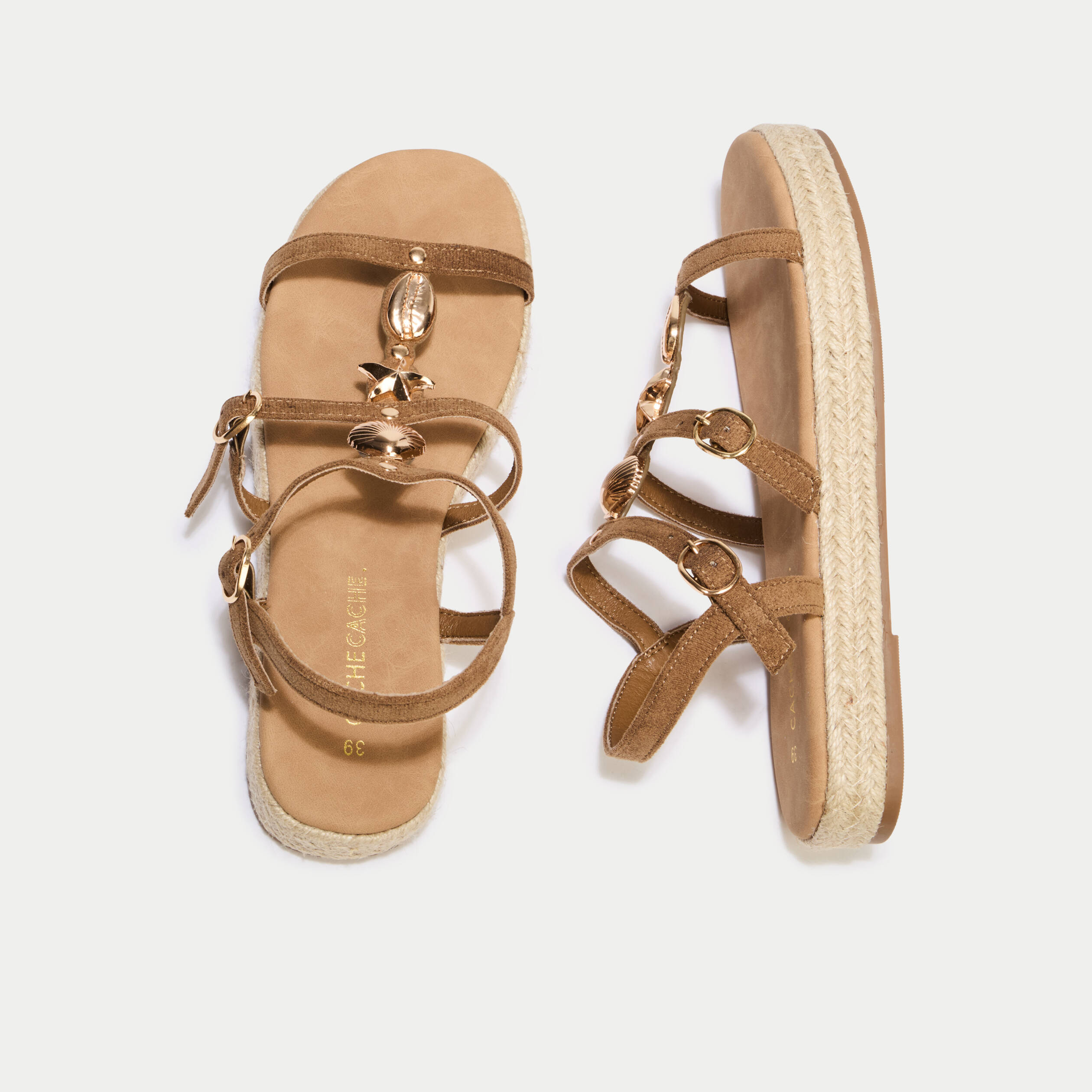 Sandales aspect daim camel femme