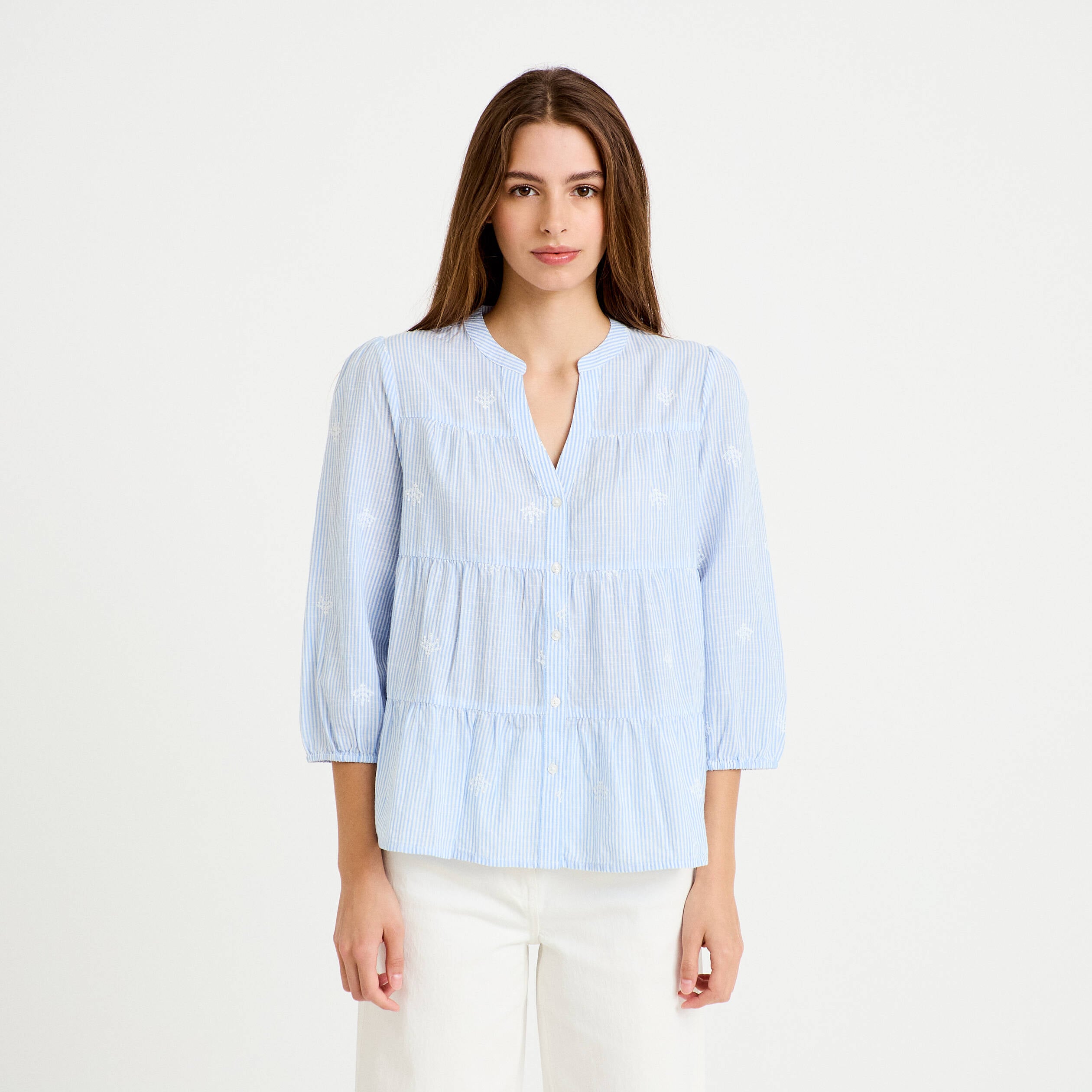 Chemise droite manches 3/4 blanc femme