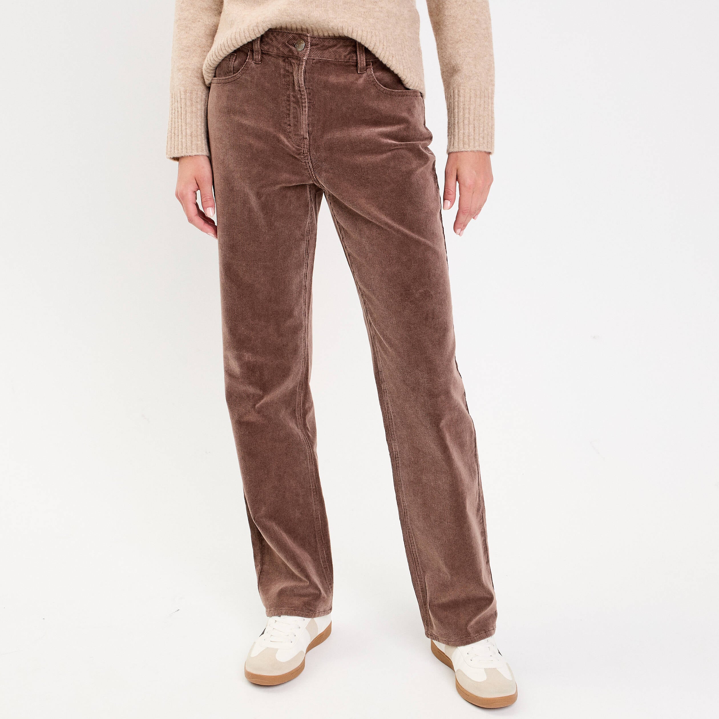 Pantalon droit en velours jaune femme
