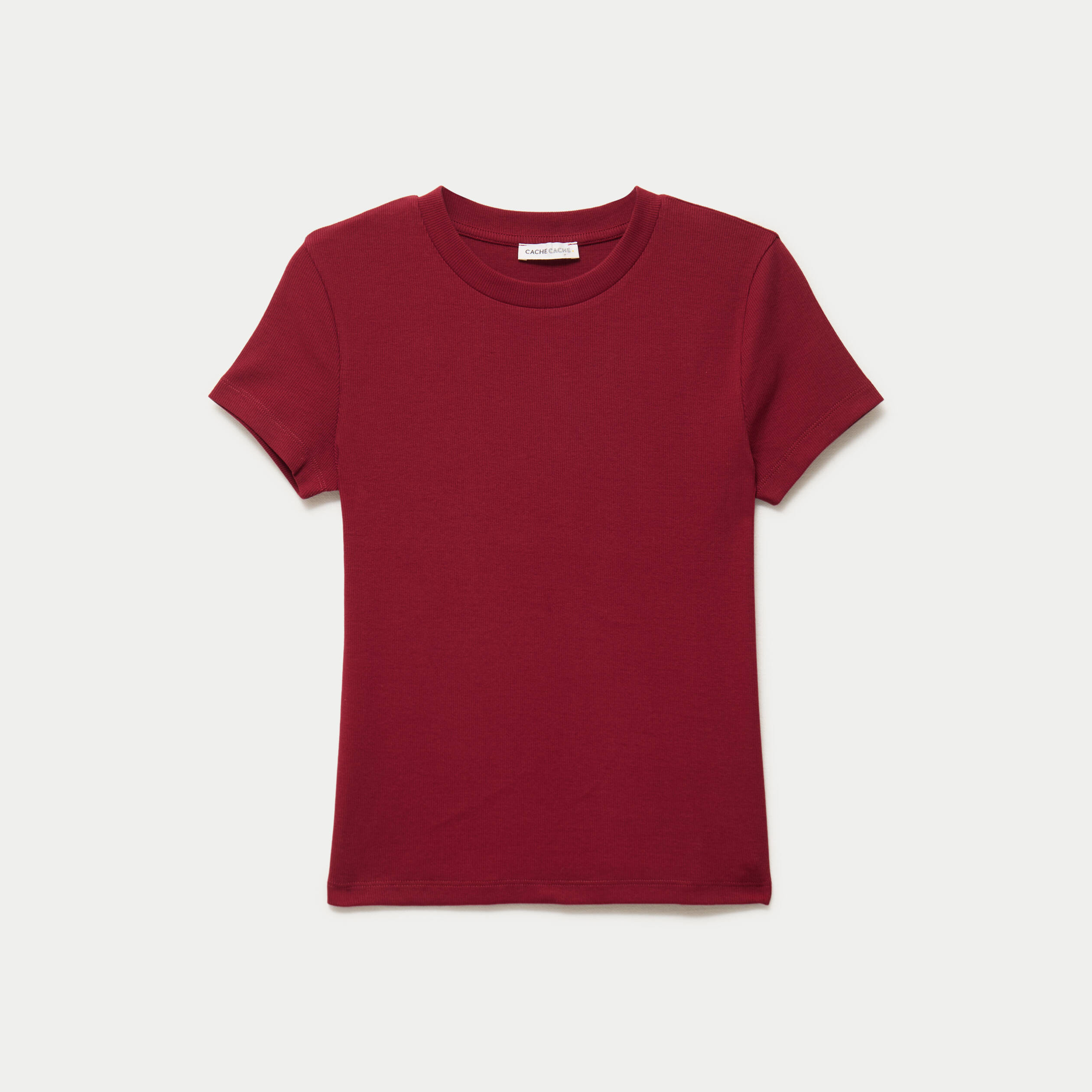 T-shirt c&ocirc;tel&eacute; ajust&eacute; manches courtes rouge femme