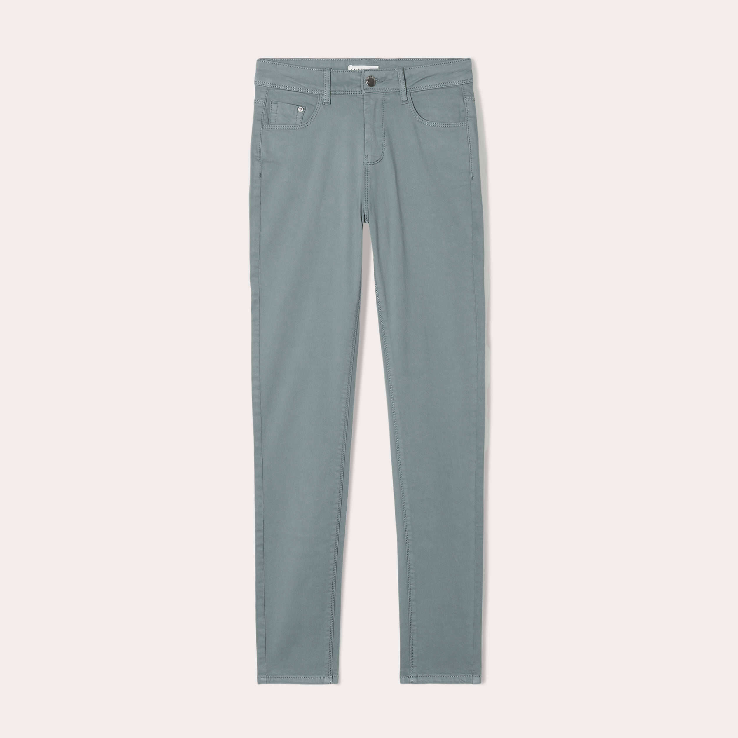Jeans slim 5 poches vert fonc&eacute; femme