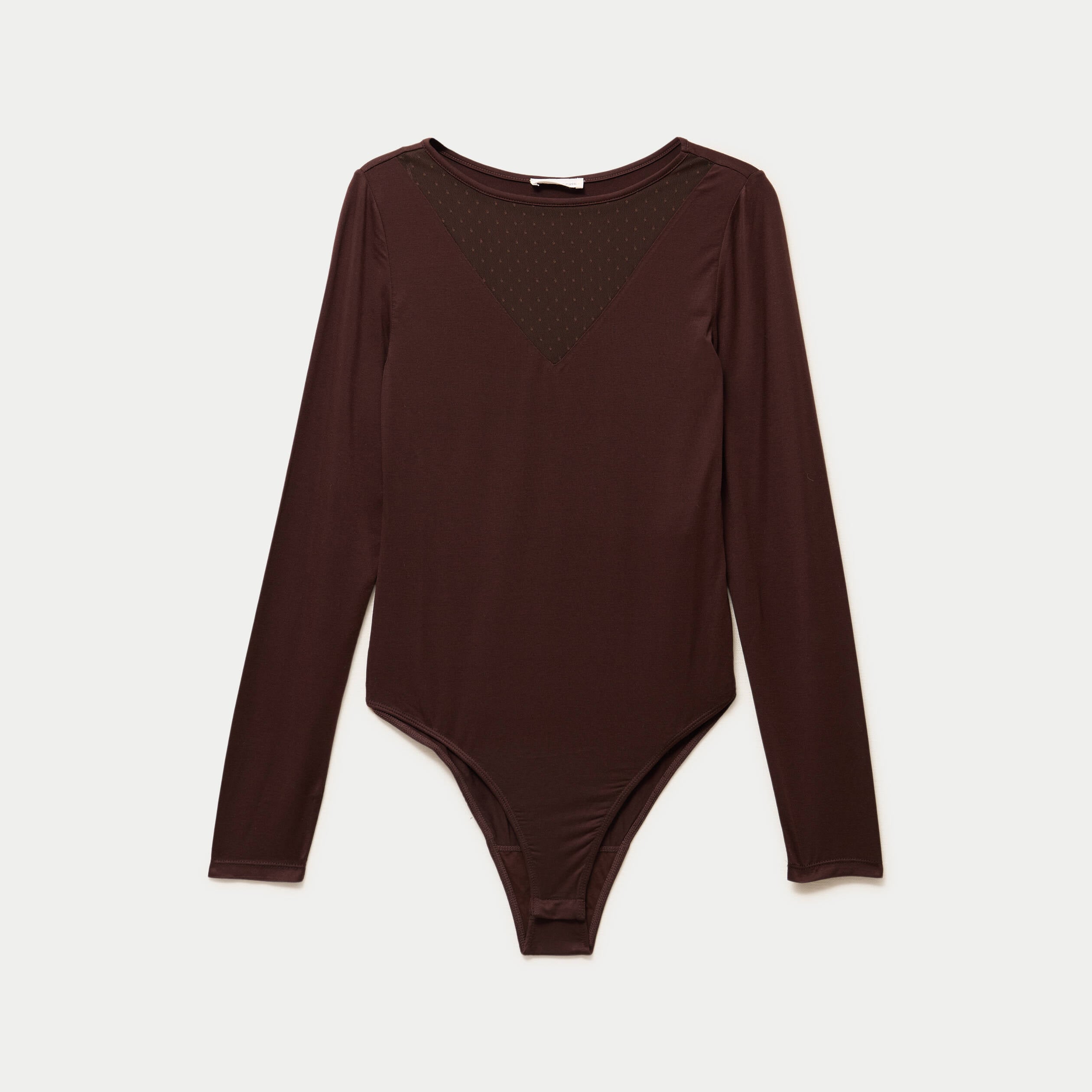 Body thermique col rond manches longues marron fonc&eacute; femme