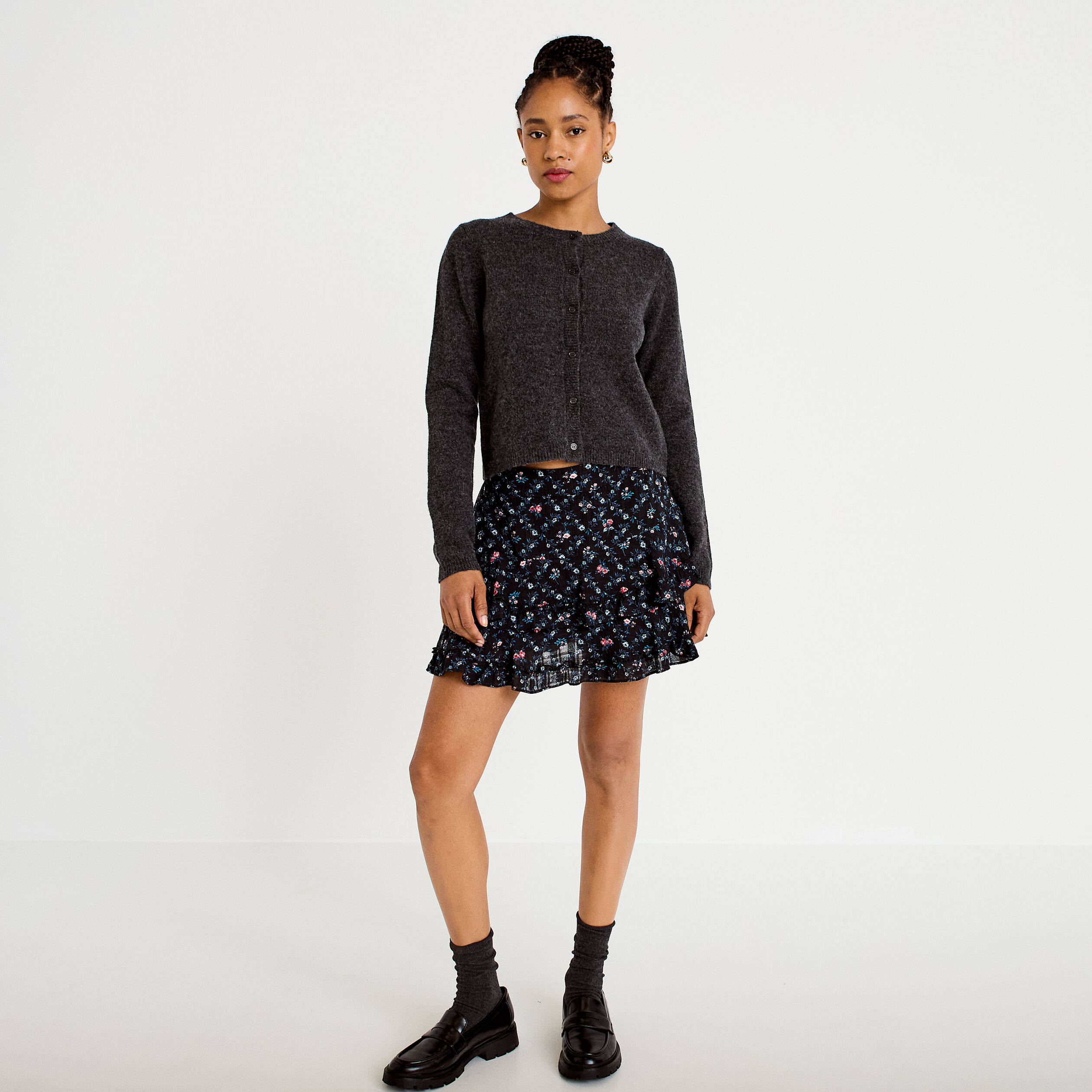 Jupe &agrave; volants noir femme