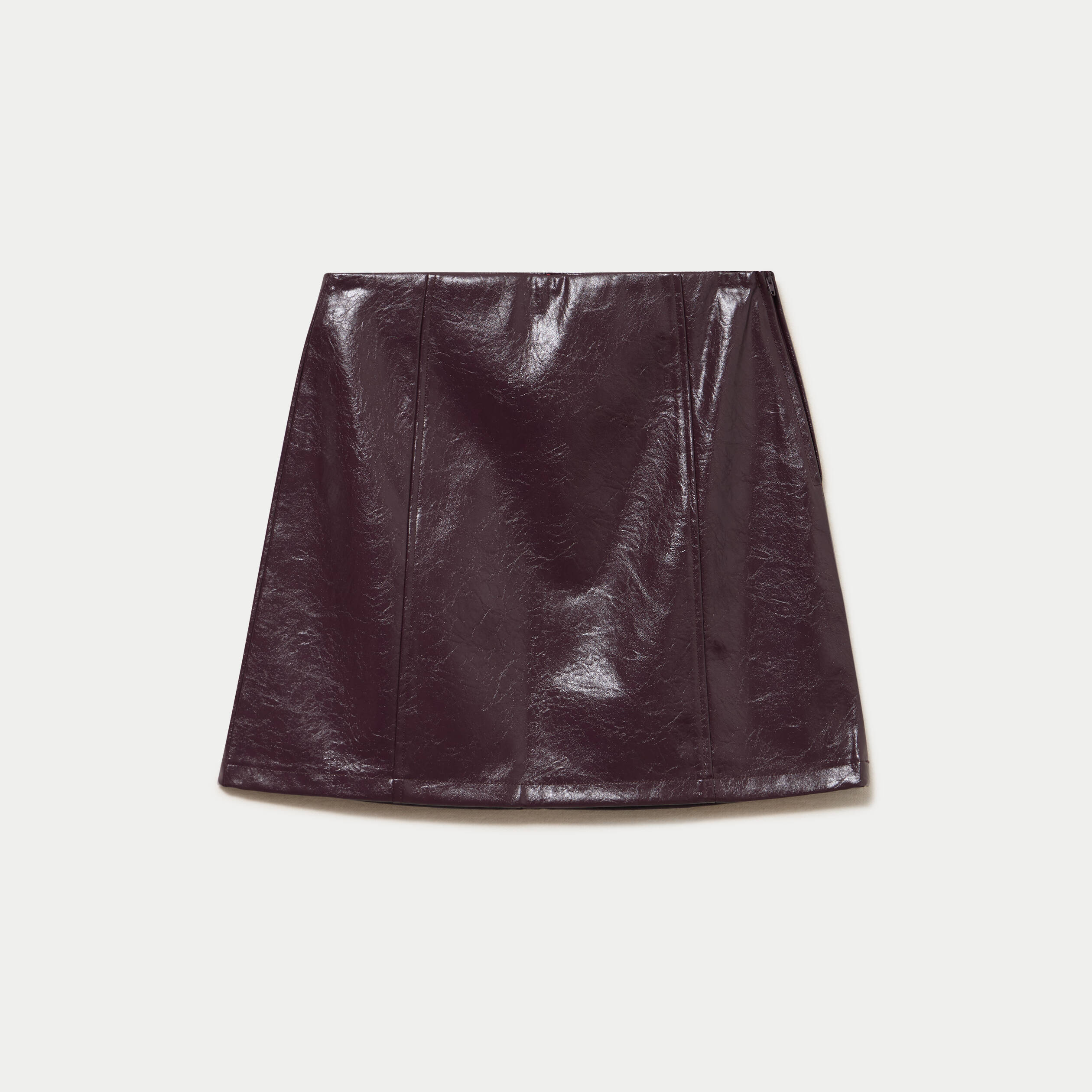 Jupe droite courte en similicuir violet fonc&eacute; femme