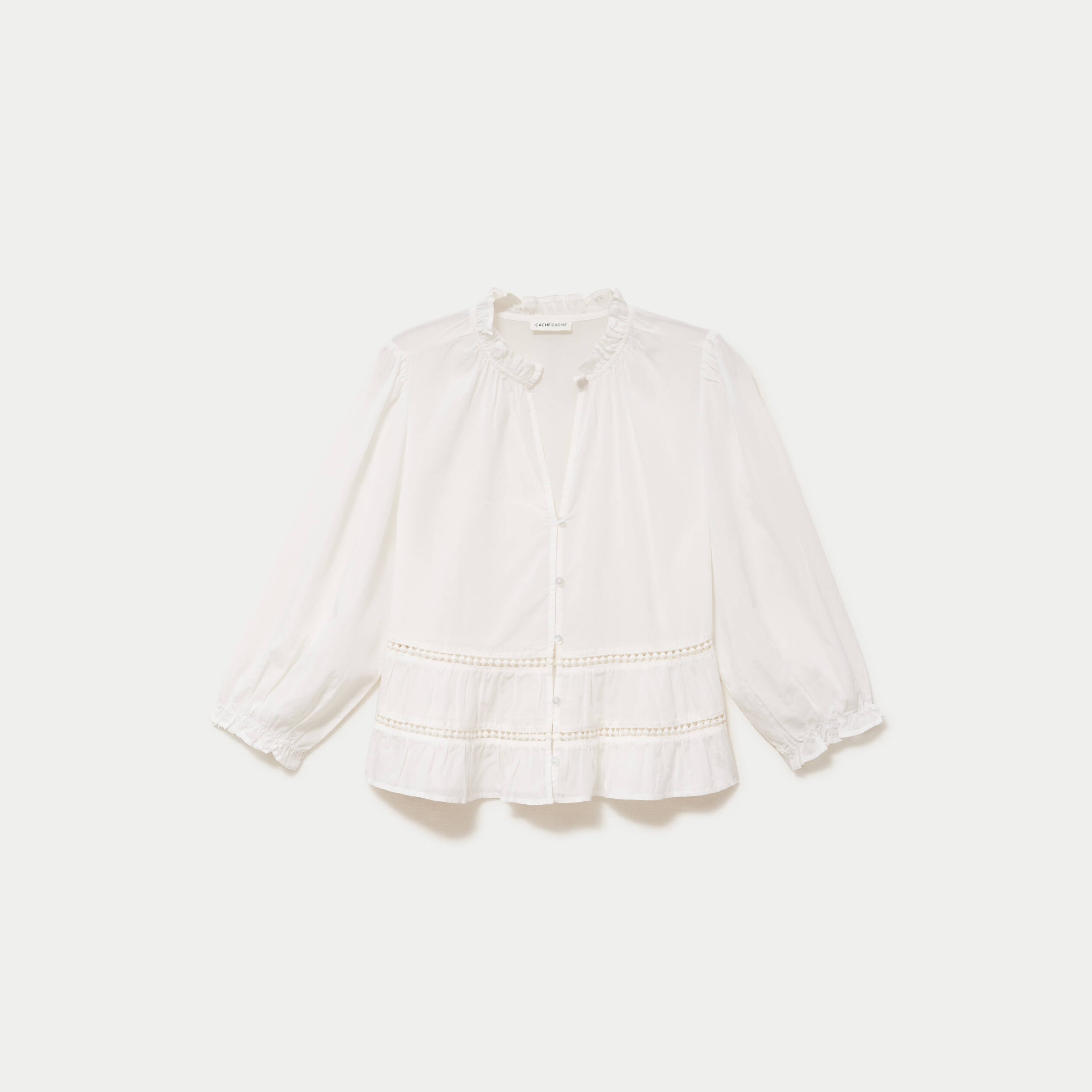Blouse cintr&eacute;e col v manches 3/4 ecru femme
