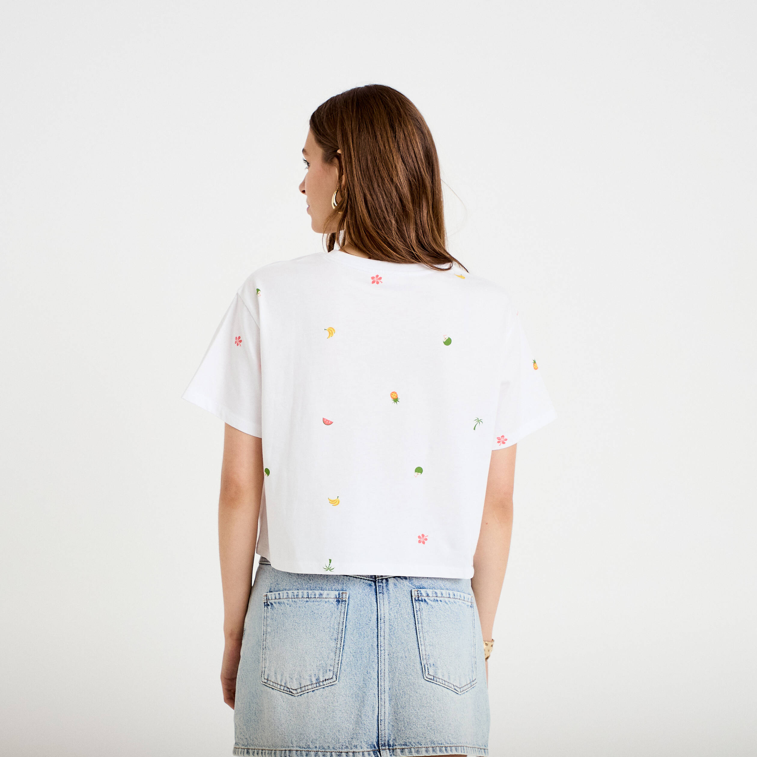 T-shirt droit cropped manches courtes blanc femme