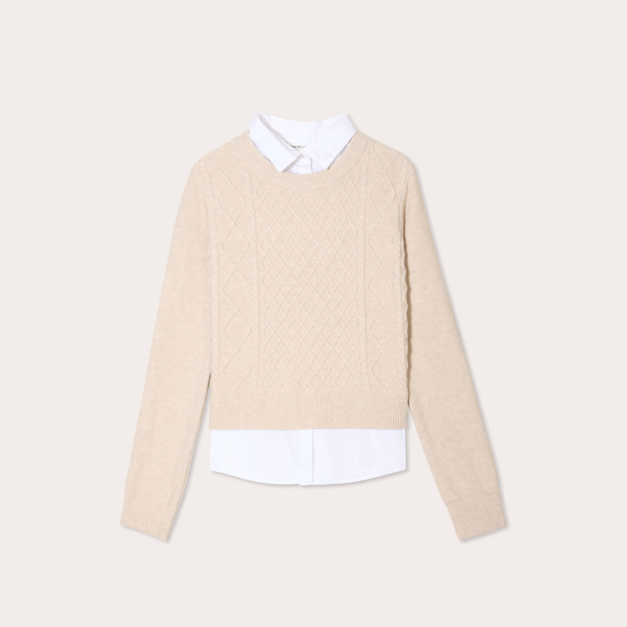 Pull chemise 2-en-1 beige femme