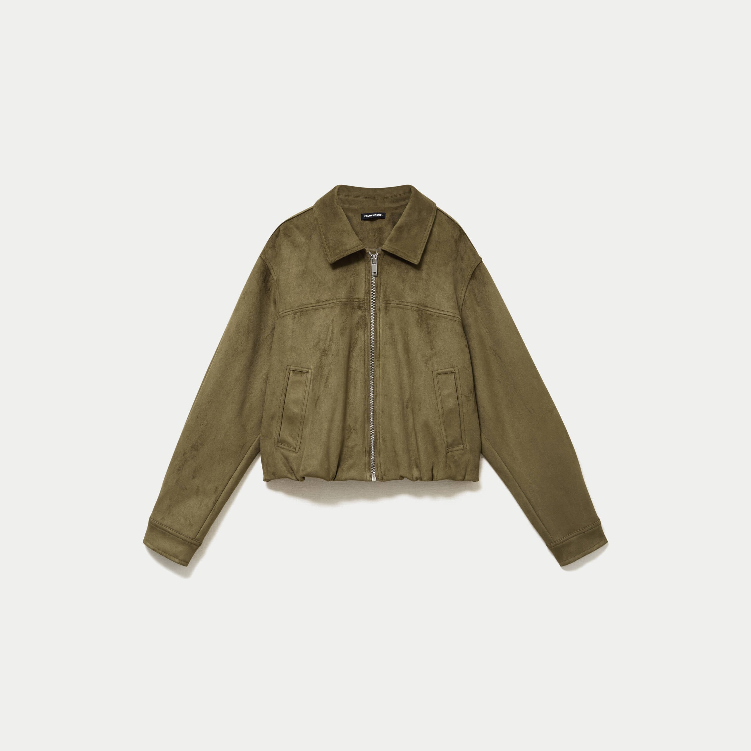 Veste effet boule oversize cropped vert kaki femme