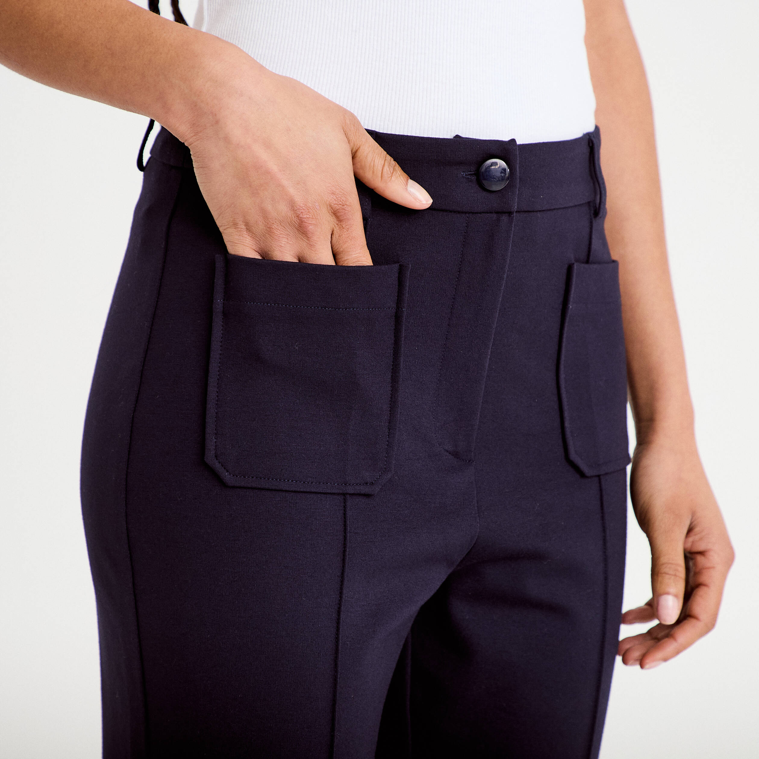 Pantalon bootcut taille standard bleu marine femme