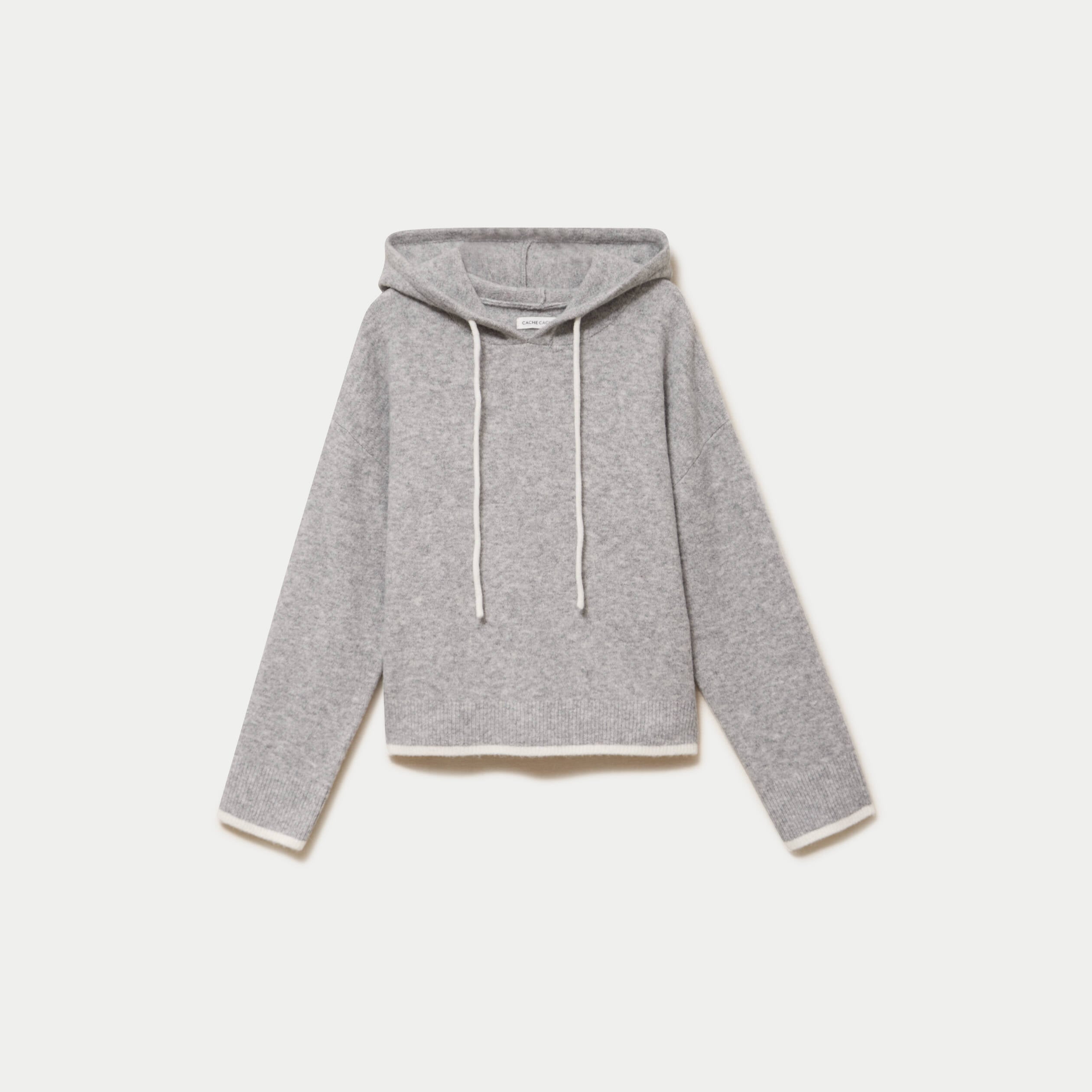 Pull &agrave; capuche gris clair femme