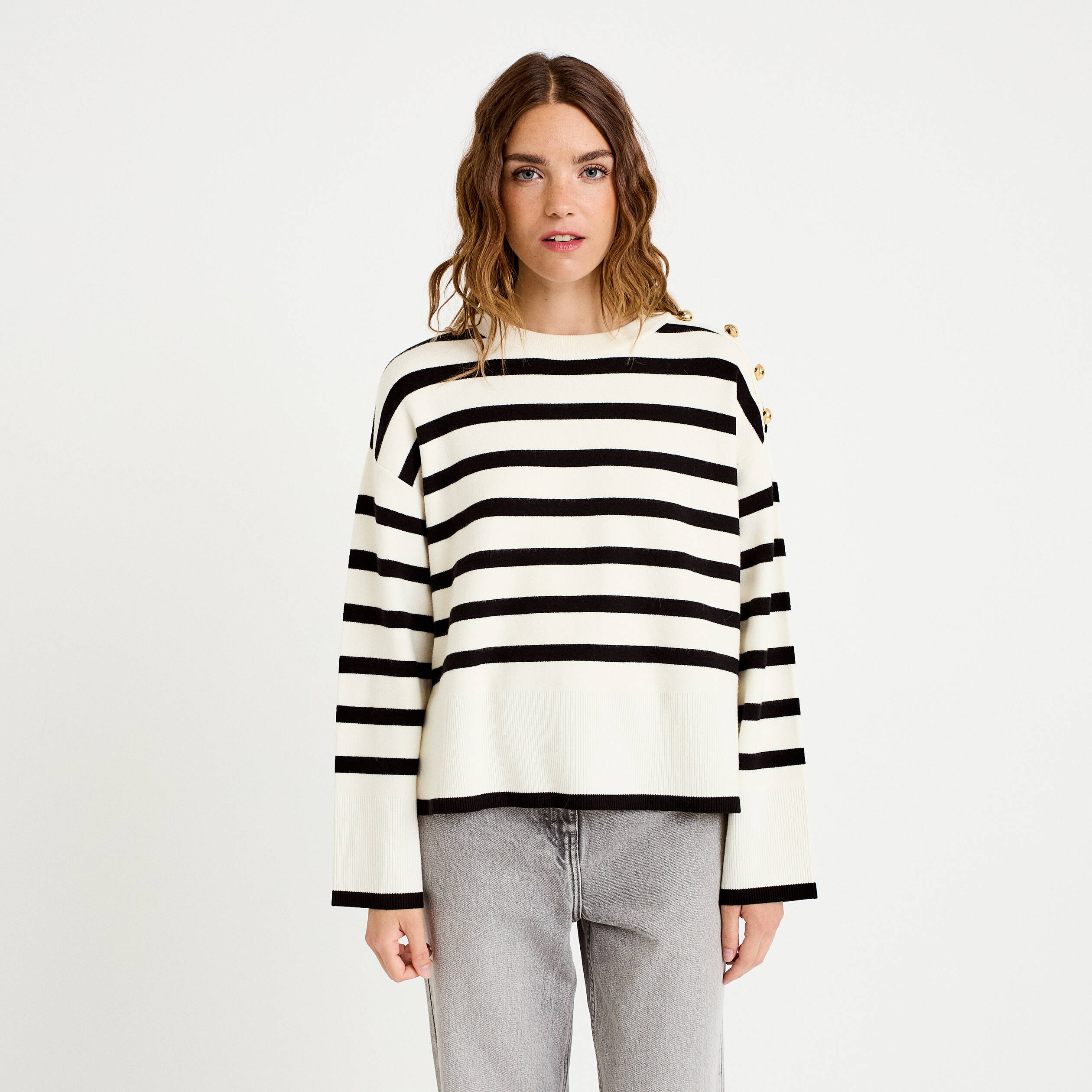 Pull ample manches longues ecru femme