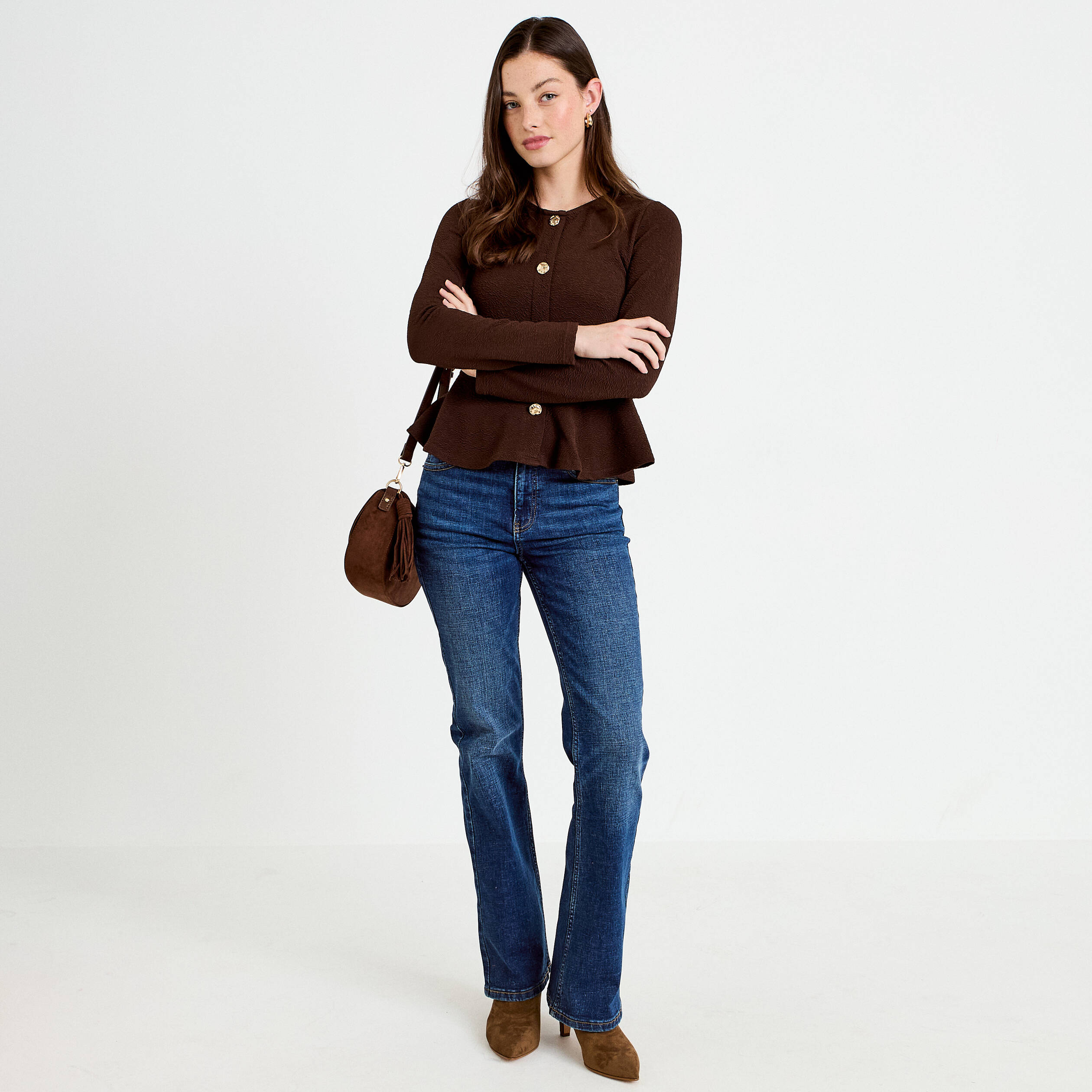 Jean bootcut avec ceinture amovible denim stone femme