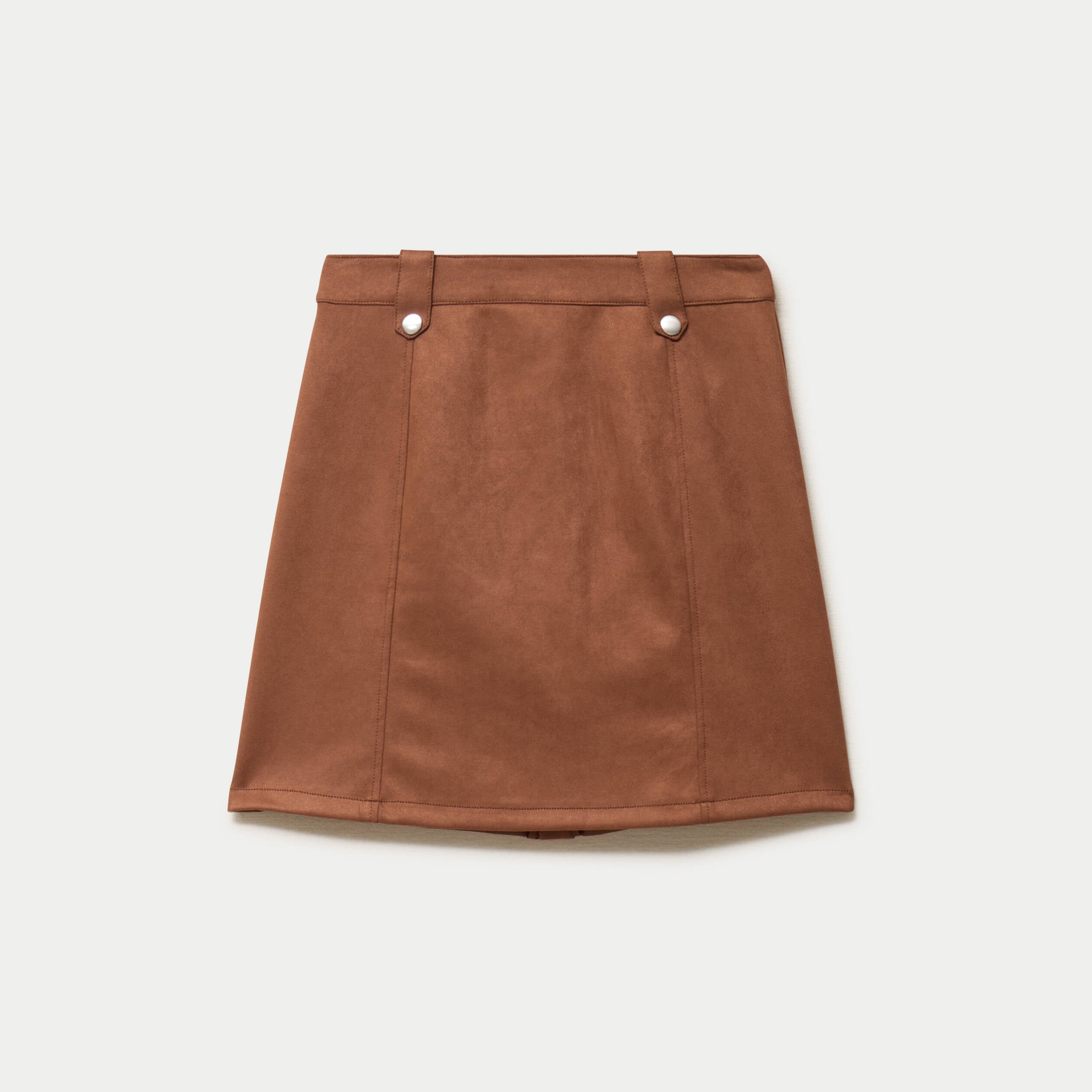 Jupe courte &eacute;vas&eacute;e aspect daim marron femme