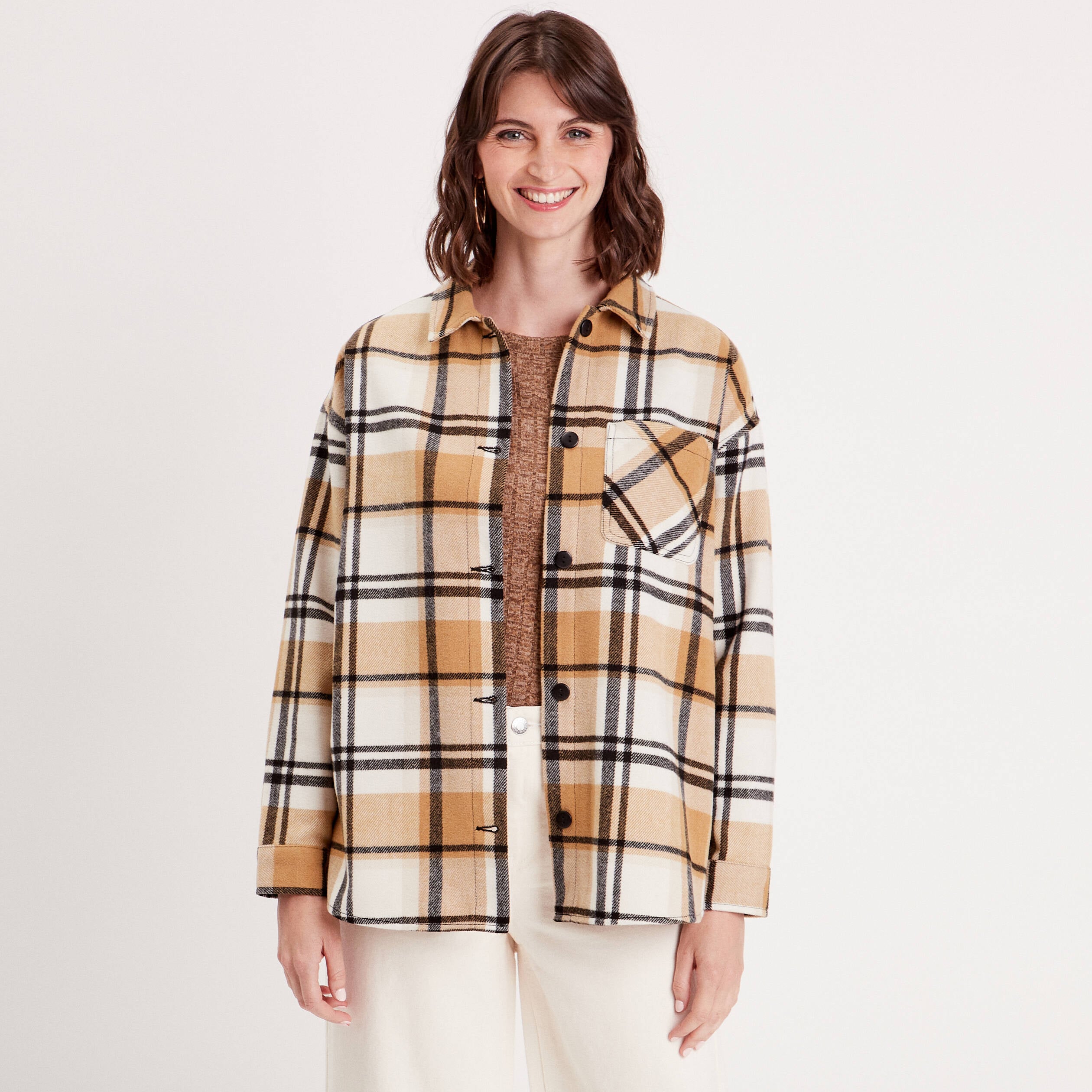 Surchemise manches longues beige femme