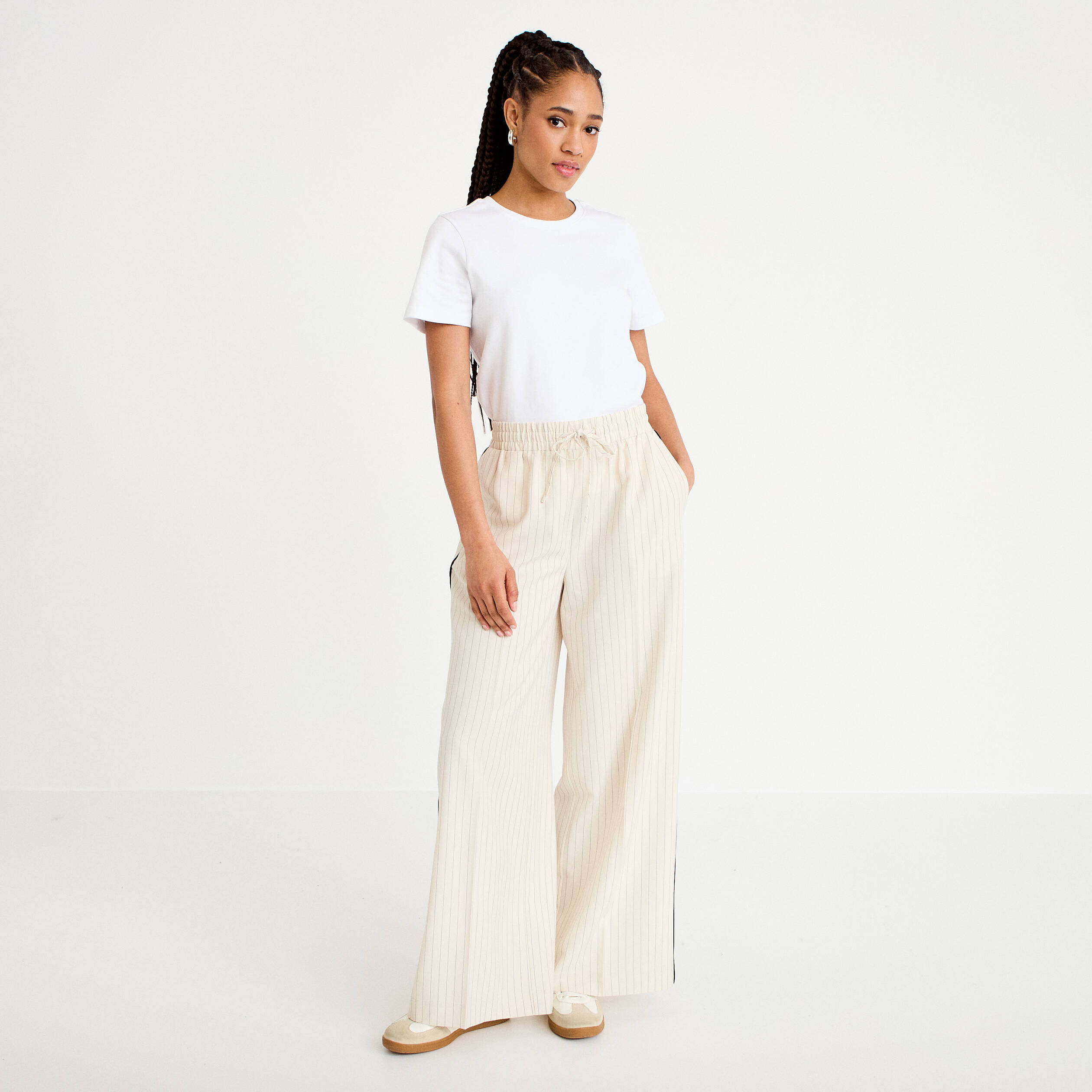 Pantalon large taille &eacute;lastiqu&eacute;e blanc femme