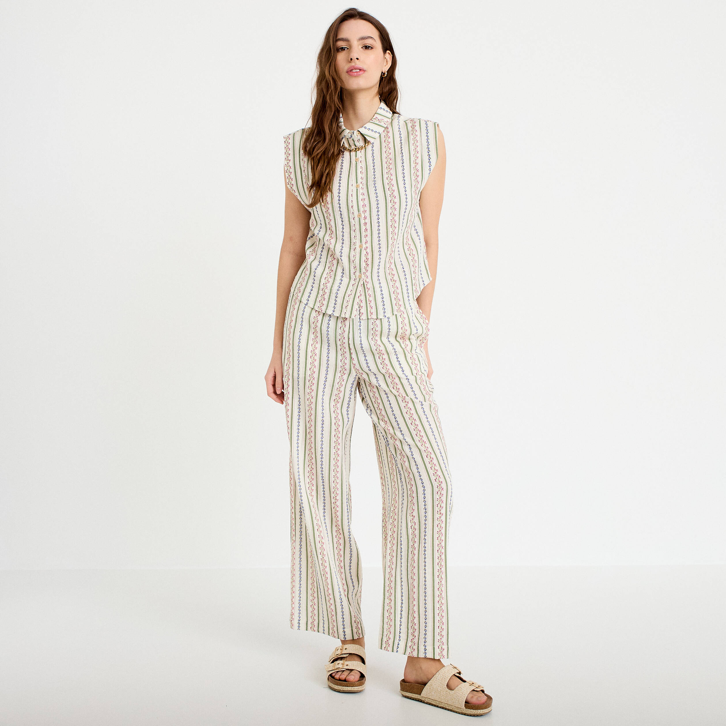 Pantalon coupe large beige femme
