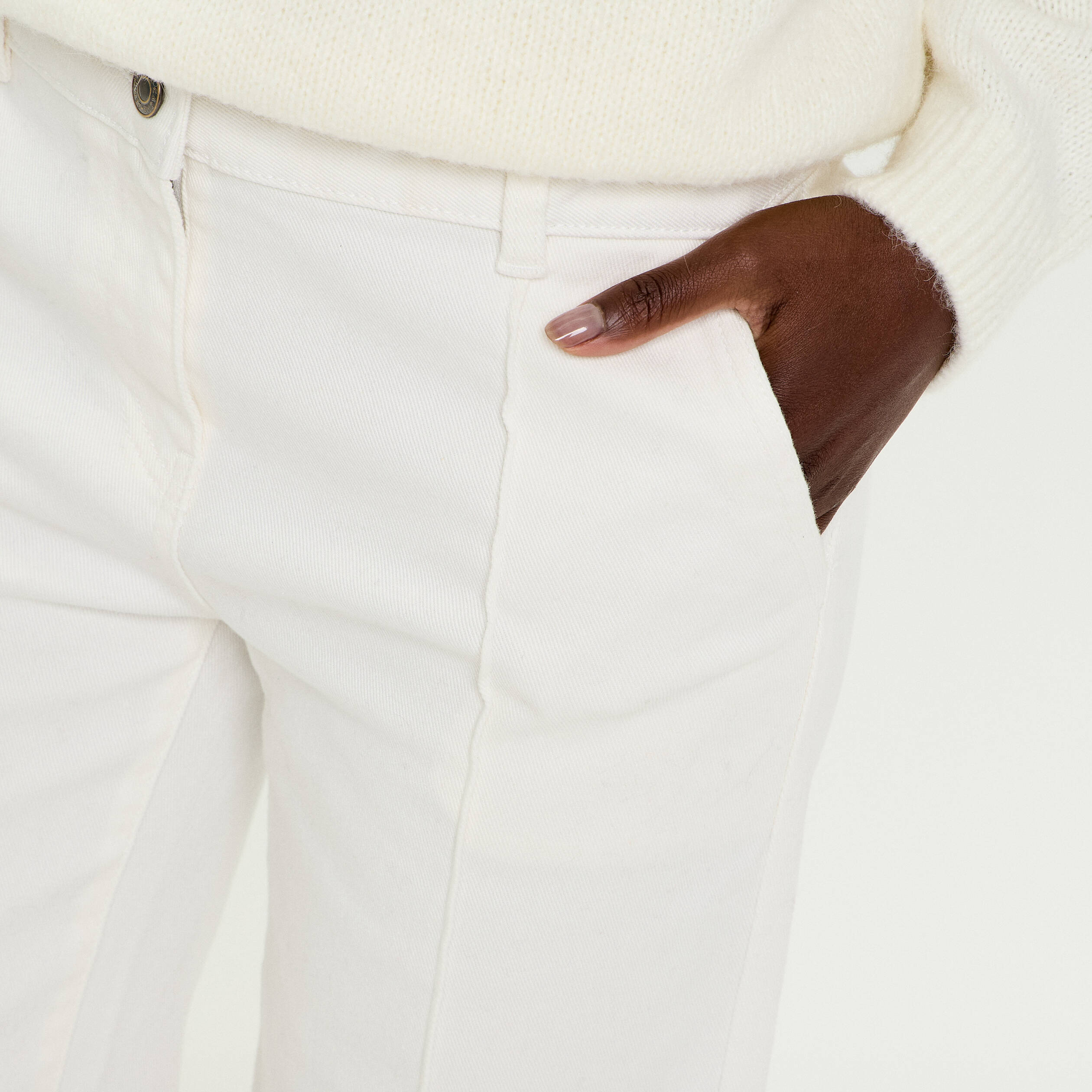 Jean wide leg taille standard denim blanc femme