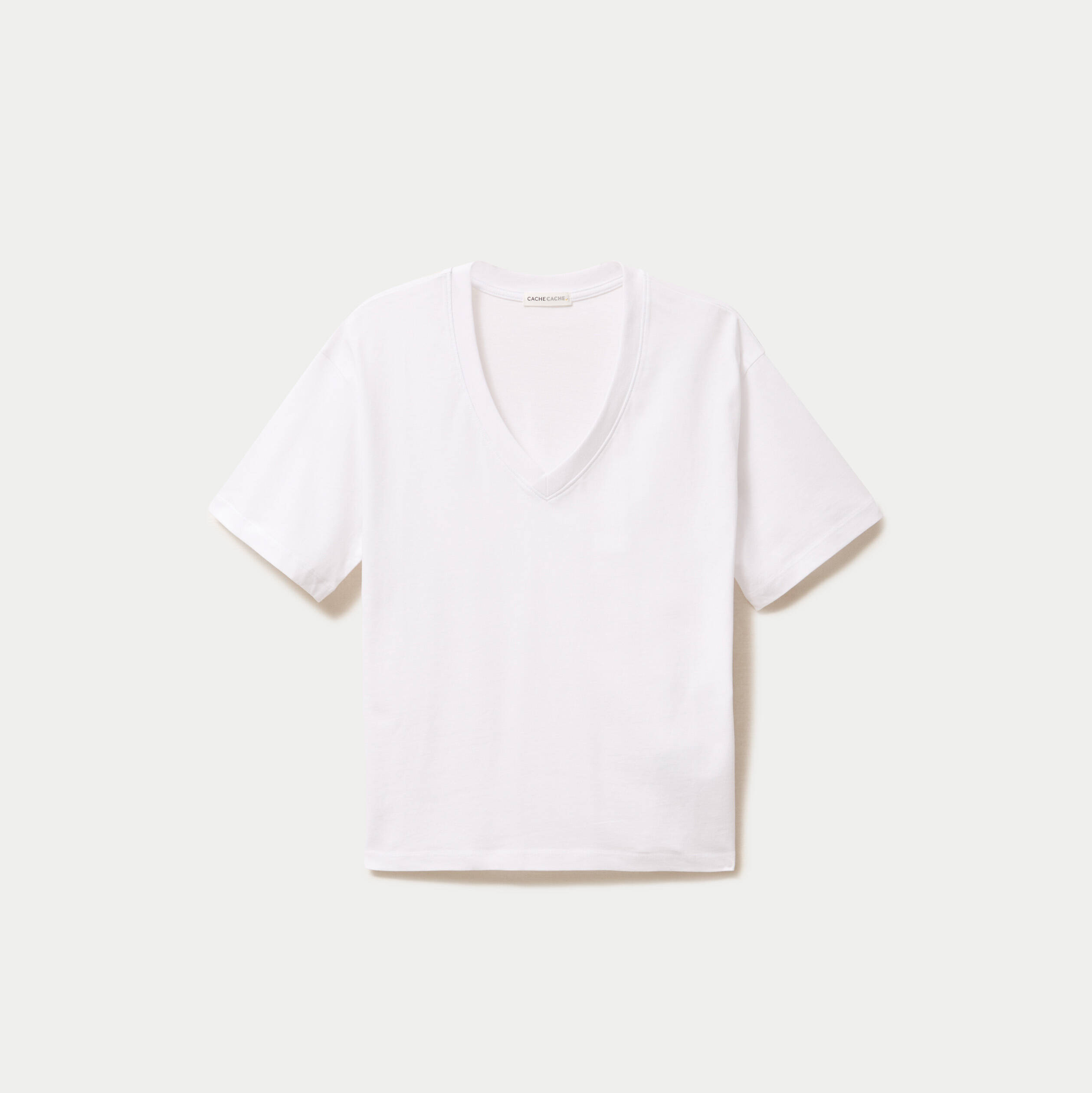 T-shirt col v manches courtes blanc femme
