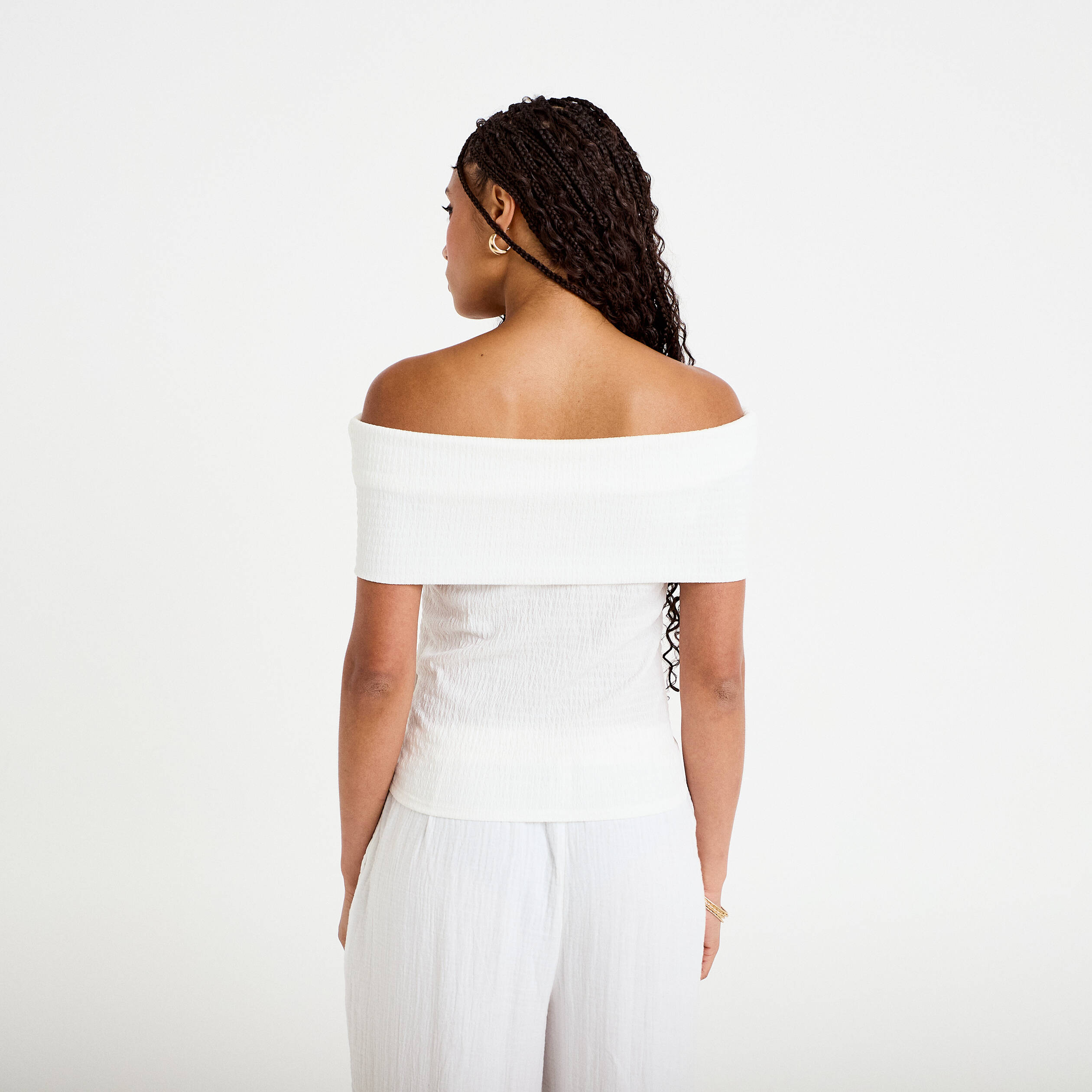 Top col bardot ecru femme