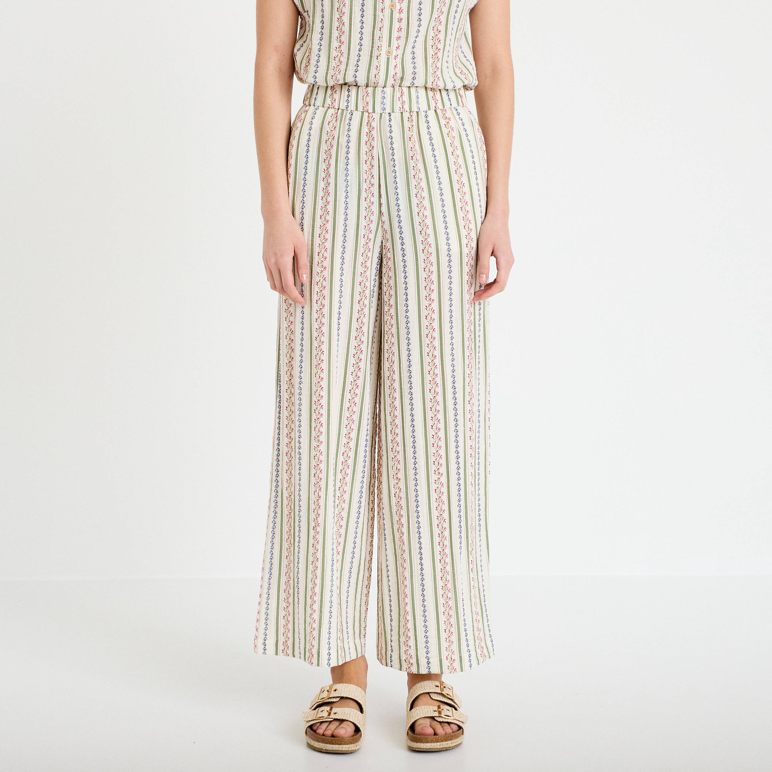 Pantalon coupe large beige femme