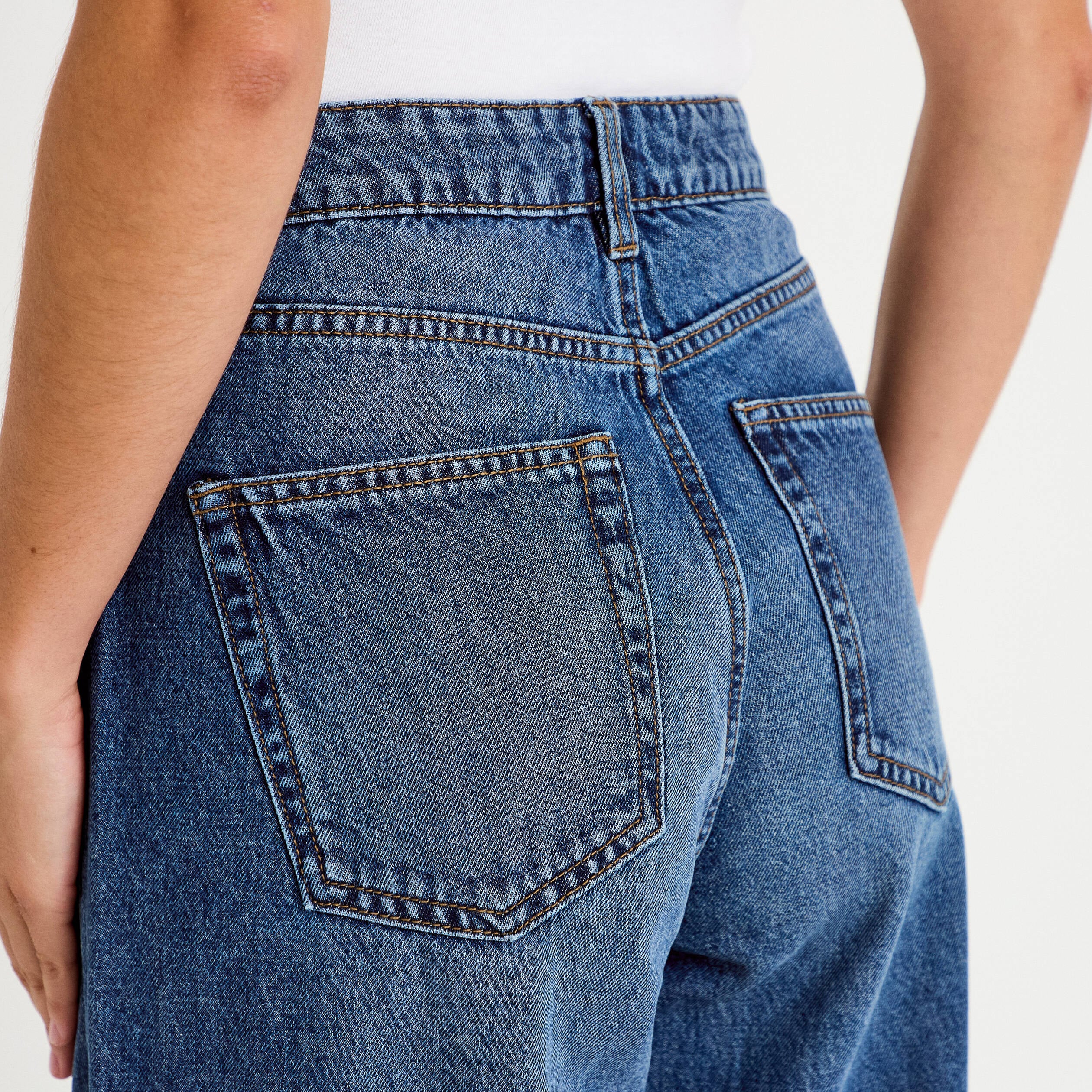 Jean wide leg taille haute Petite bleu fonc&eacute; femme