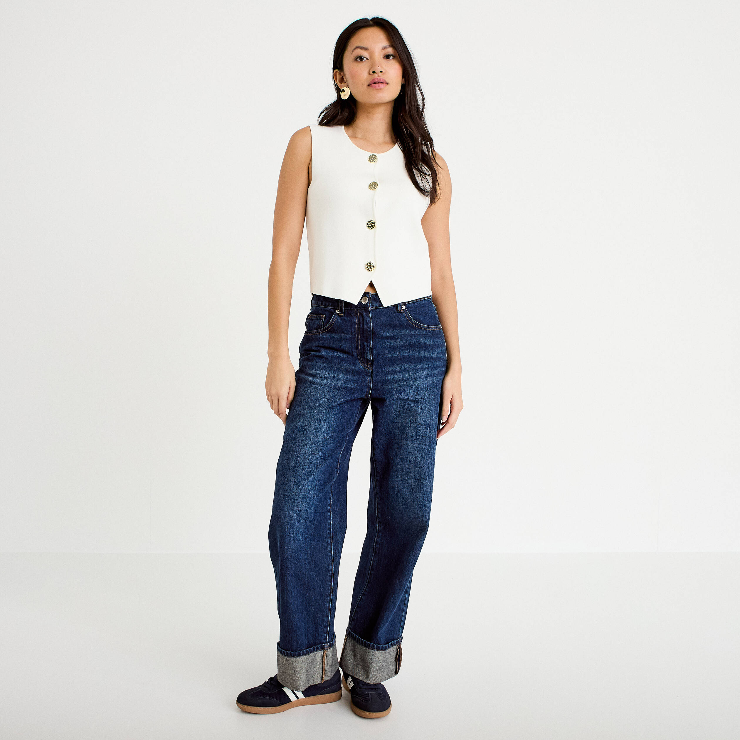 Gilet sans manches cropped ecru femme