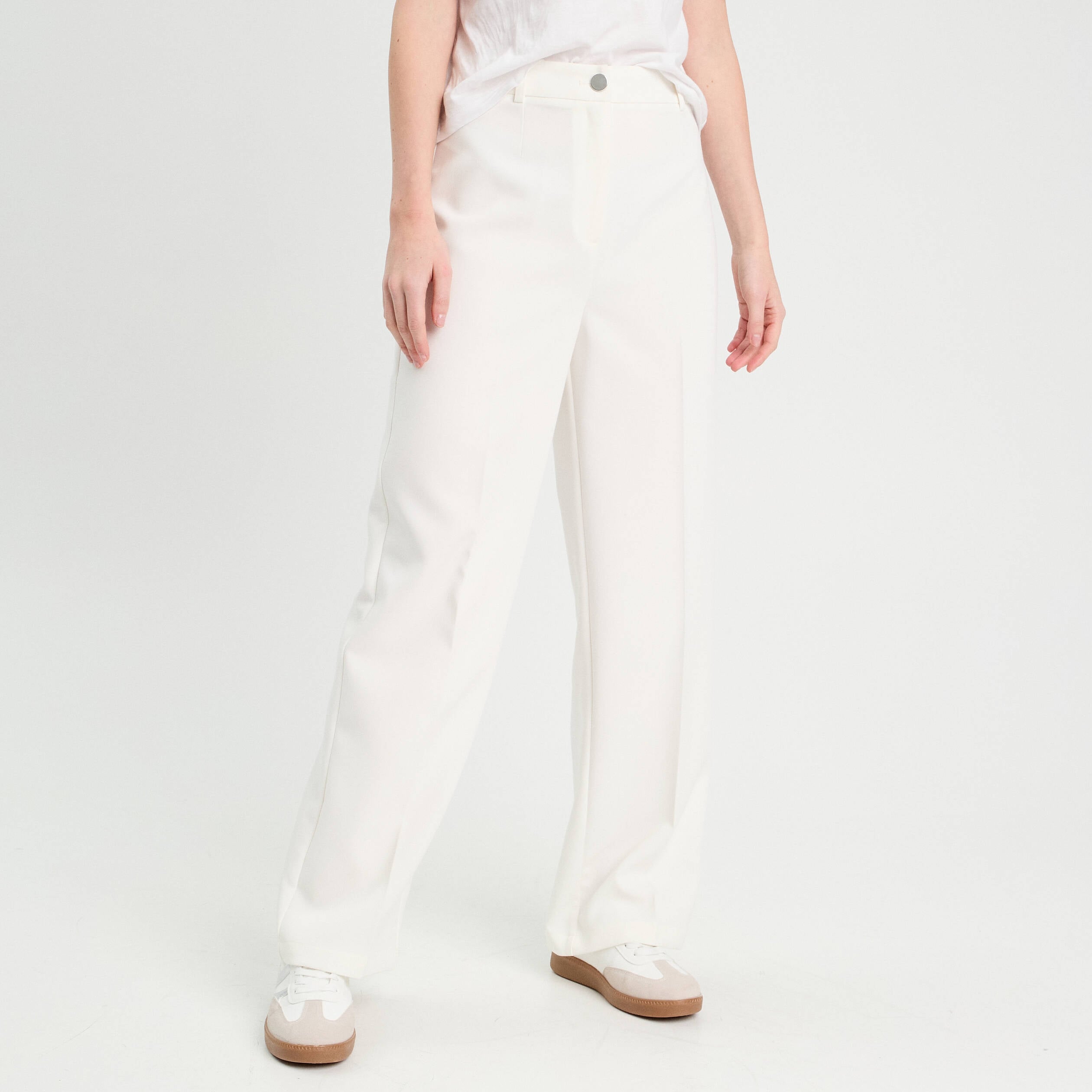Pantalon city large ecru femme