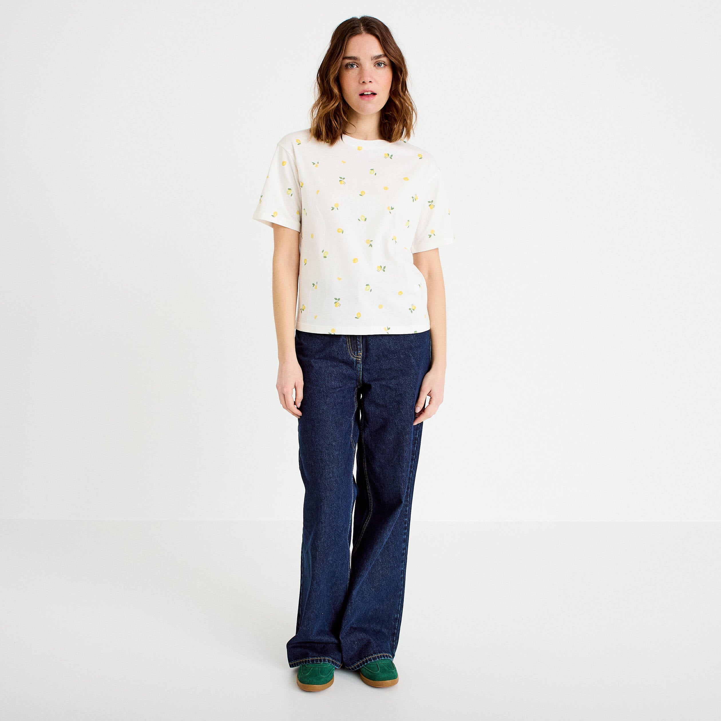 T-shirt &agrave; motif manches courtes blanc femme