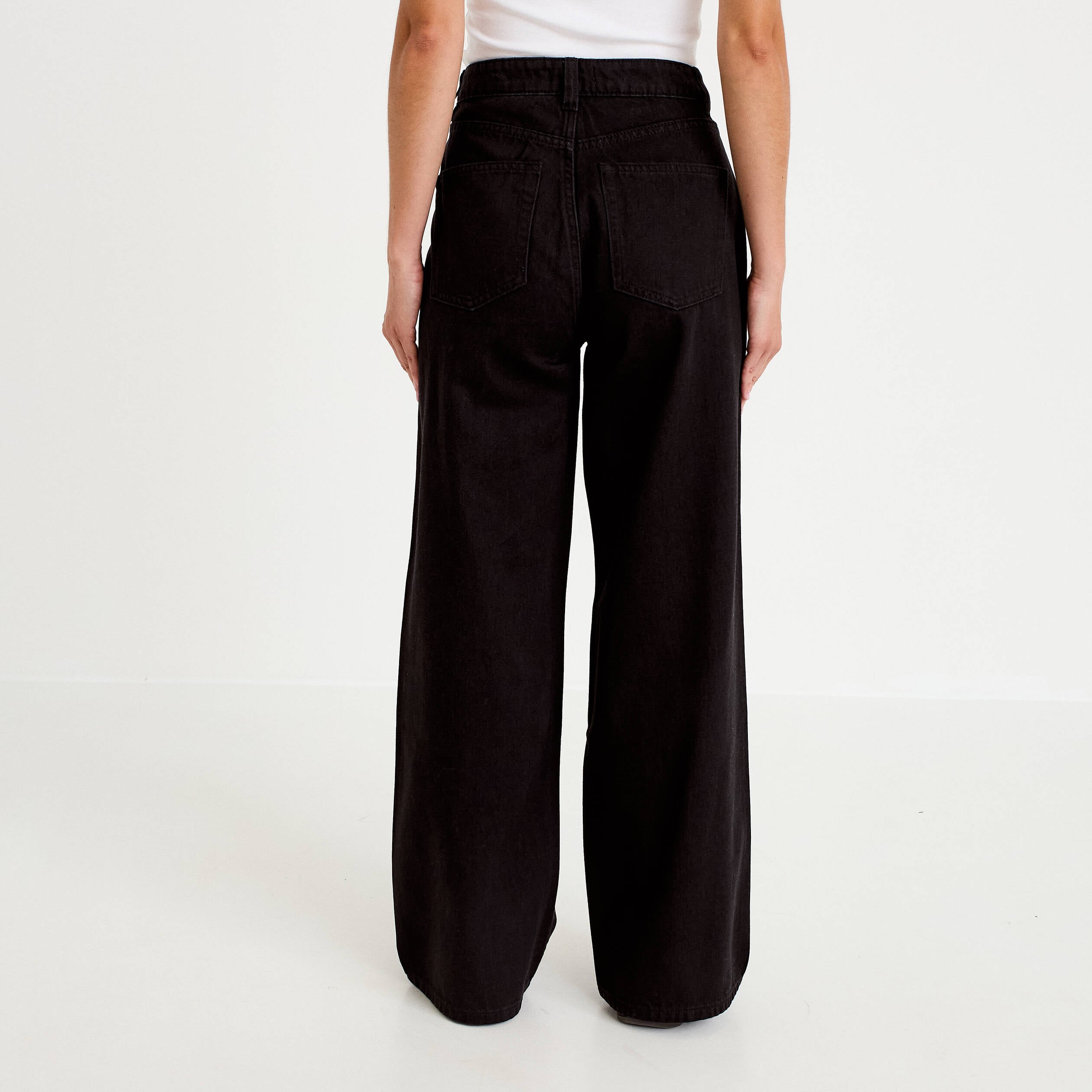 Jean wide leg taille haute Petite denim noir femme
