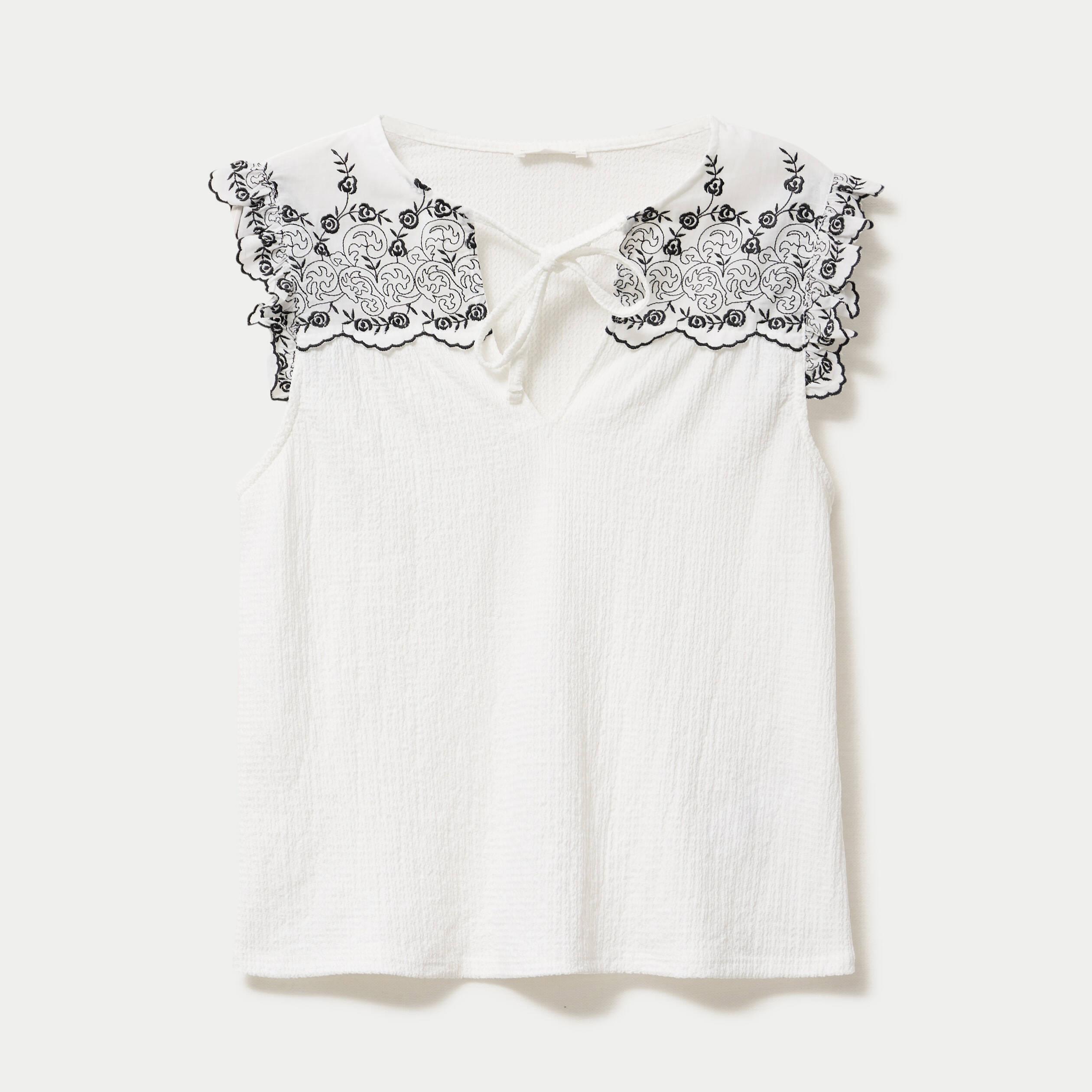 Blouse d&eacute;collet&eacute; sans manches brod&eacute;e noir femme