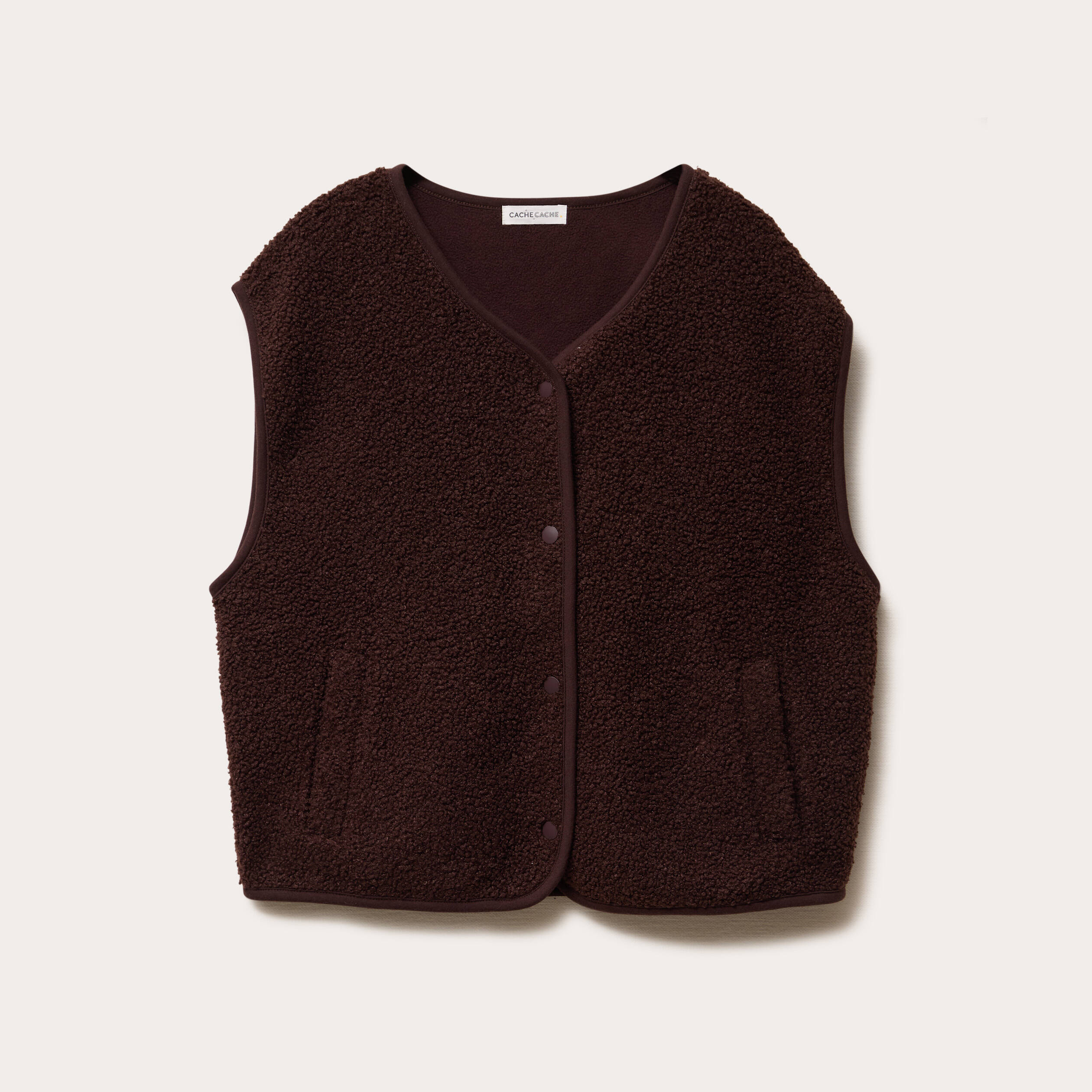 Gilet sans manches effet polaire marron fonc&eacute; femme