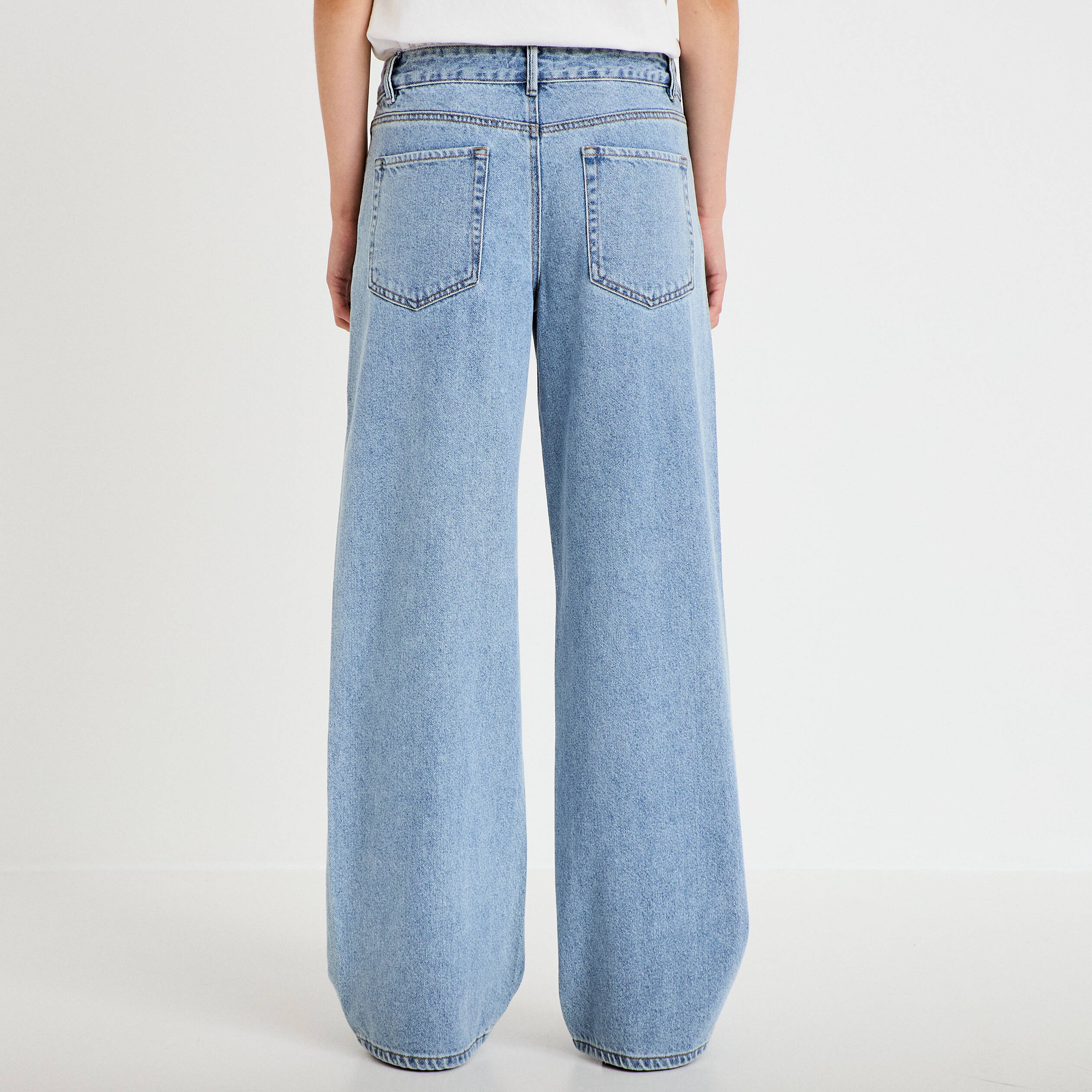 Jean wide leg taille basse strass denim triple stone femme
