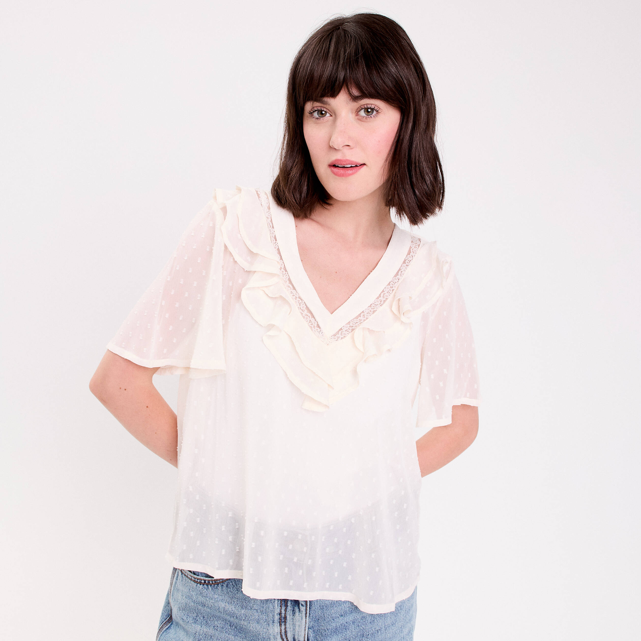 Blouse manches courtes ecru femme