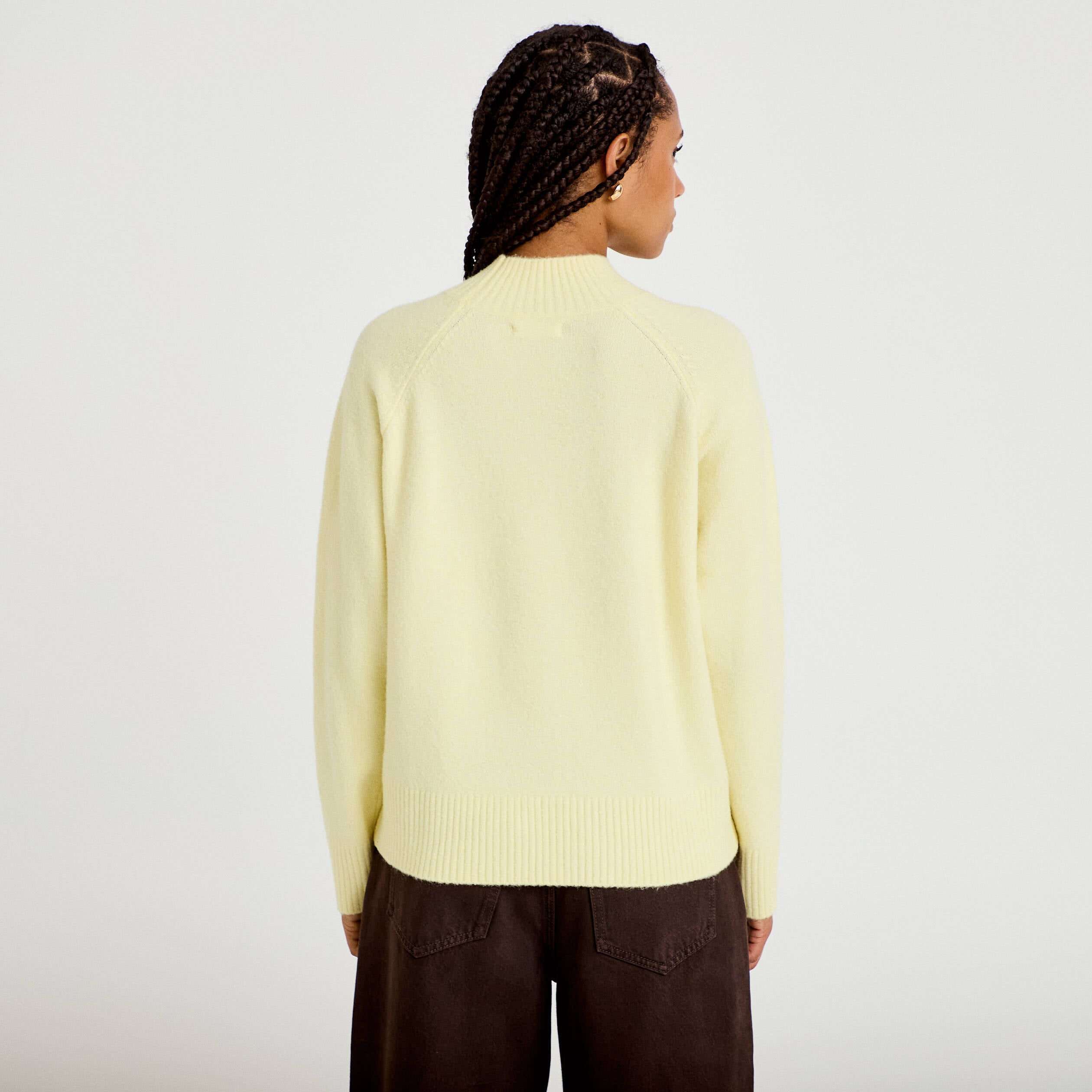 Pull col montant manches longues jaune clair femme