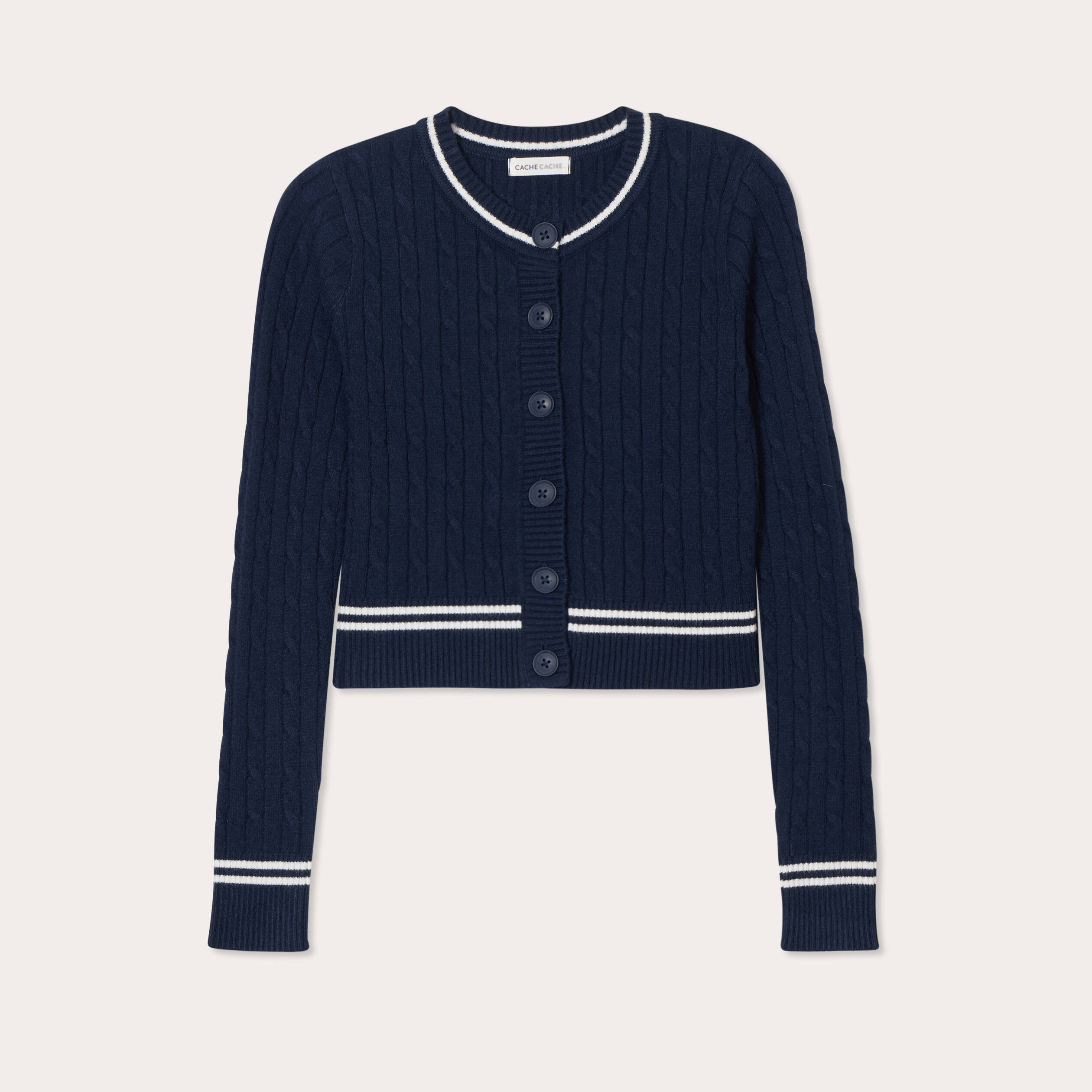 Gilet manches longues ajust&eacute; bleu marine femme