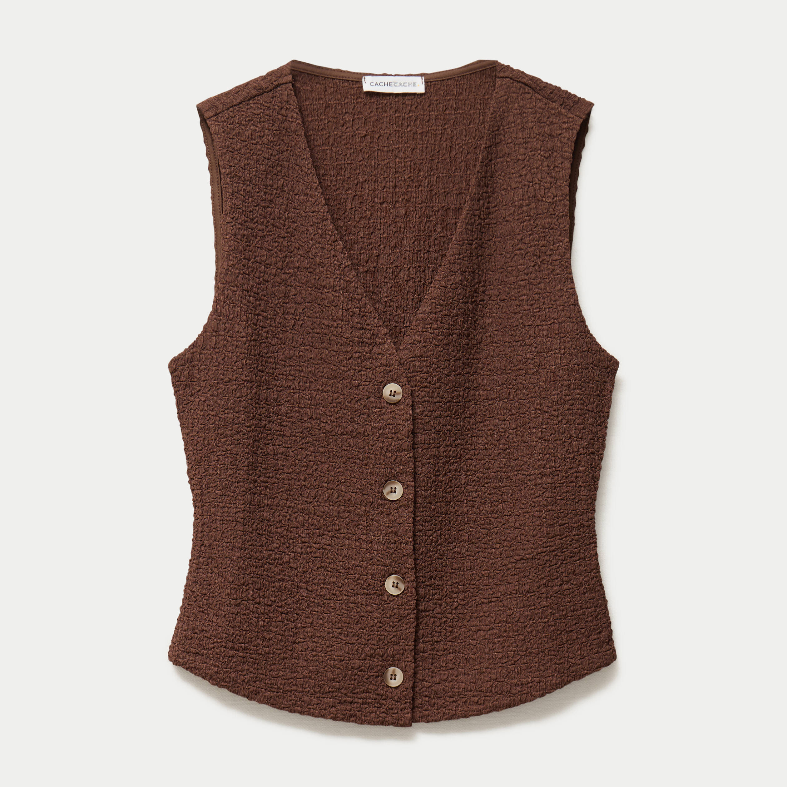 Gilet sans manches col v marron femme