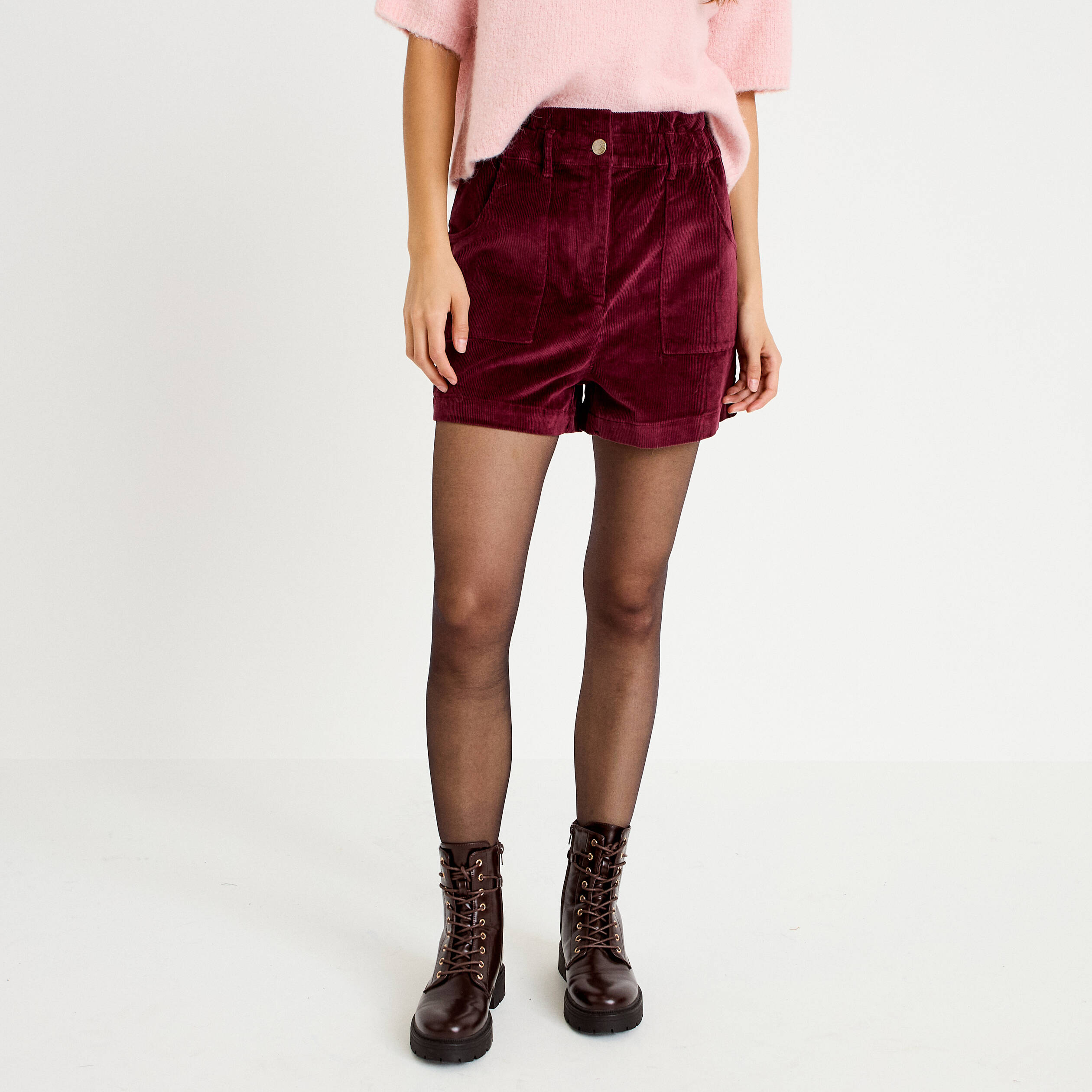 Short large en velours bordeaux femme