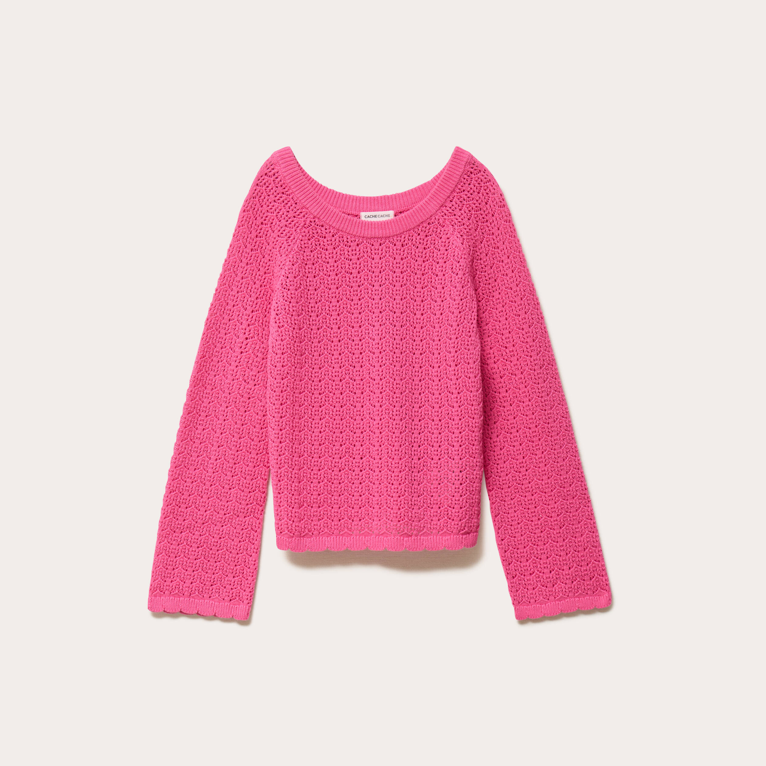 Pull ajour&eacute; rose fushia femme