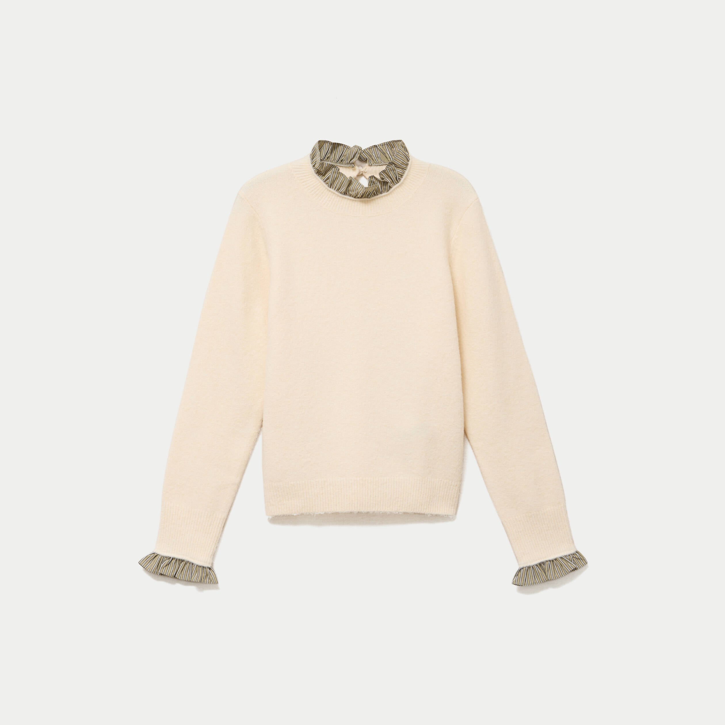 Pull col chemise manches longues sable femme